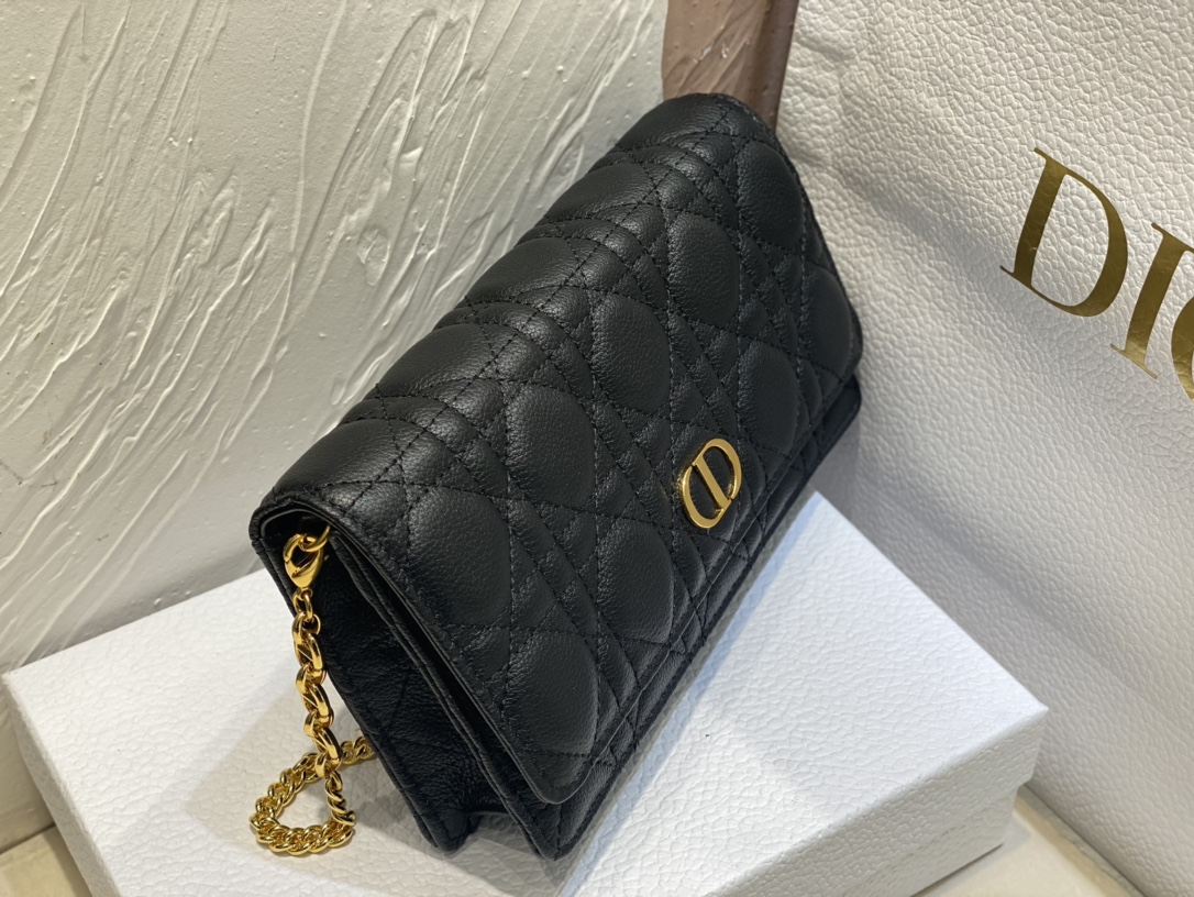 Dior Chain Wallet/Clutch in Black Cannage Grained Calfskin