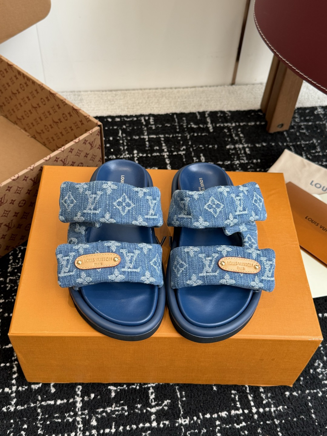 Louis Vuitton Monogram Denim Pool Pillow Double Strap Padded Slides Sandals - KAIROO