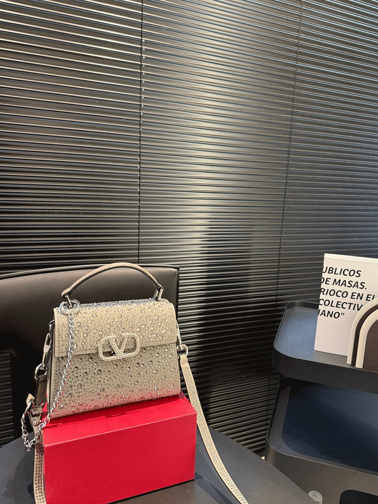 Valentino Garavani VLogo Signature Boxy Satin All-over Bling Crystal Handle Crossbody Bag - KAIROO