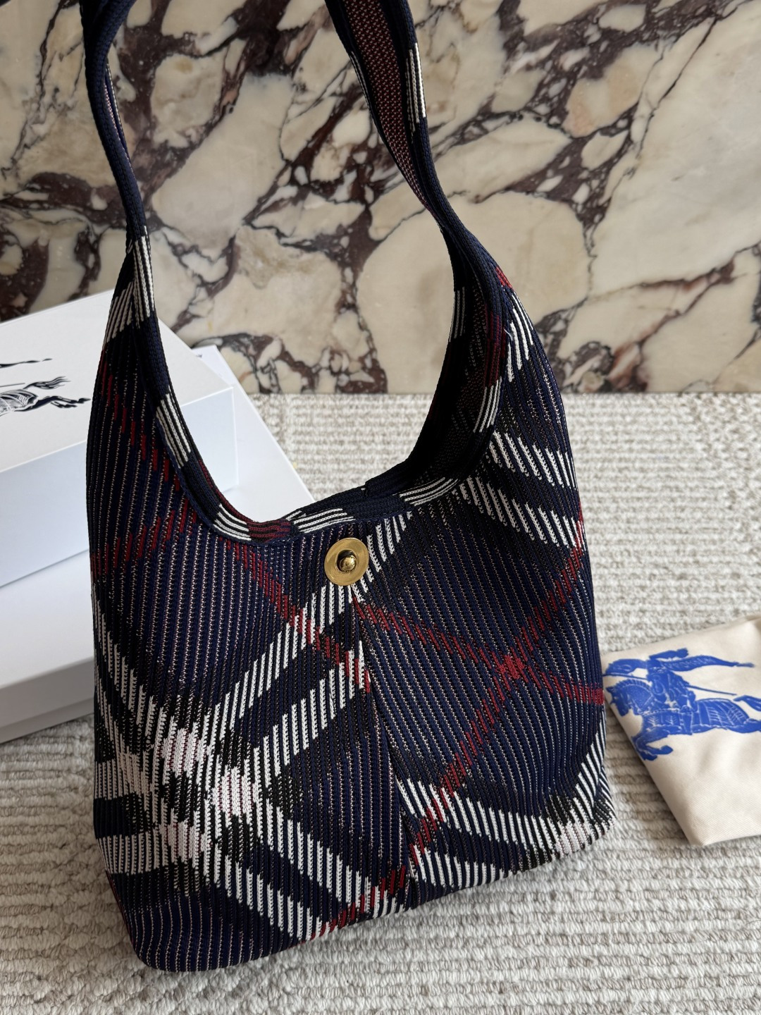 Burberry Check Knit Small Hobo Bag - KAIROO