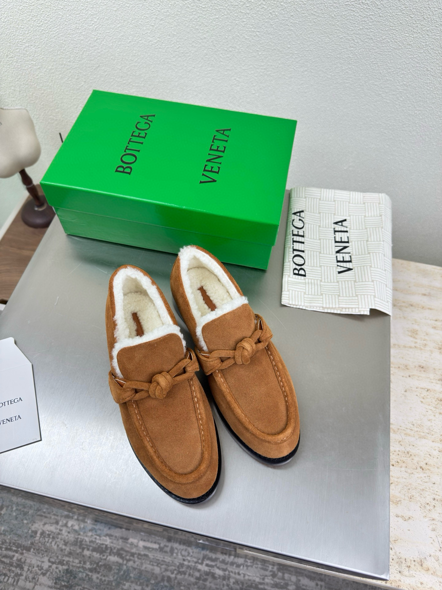Bottega Unisex Astaire Leather Loafer in Brown Suede