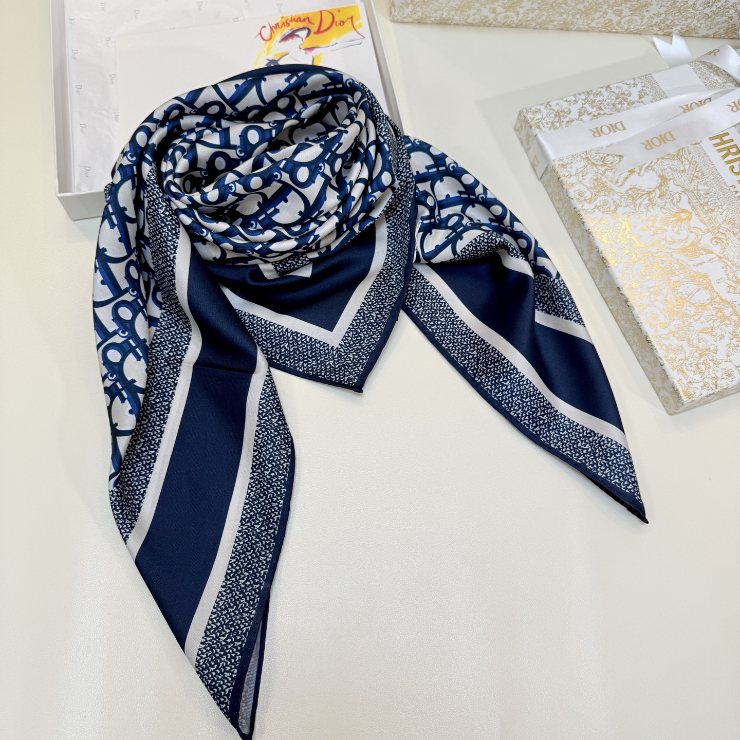 Dior Classic Dark blue Silk Square 90