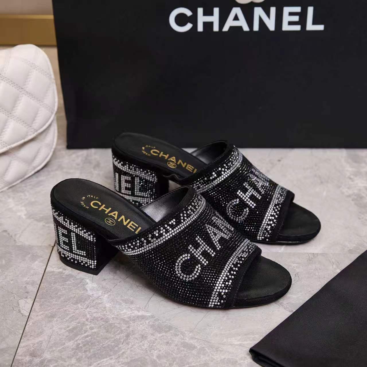 Chanel 2026 New Heeled Slide with crystals