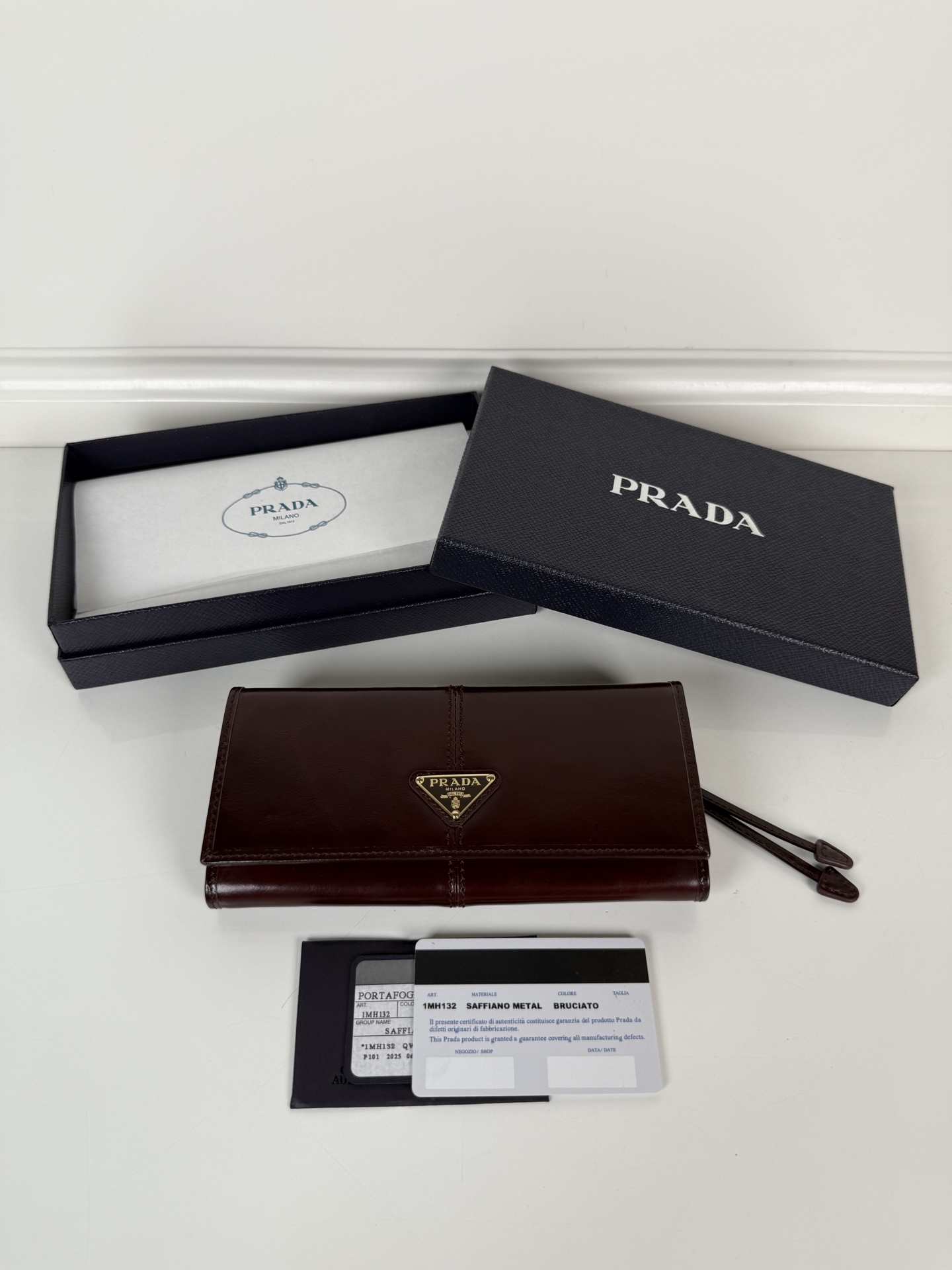 Prada Large Calfskin Leather Wallet-Burgundy