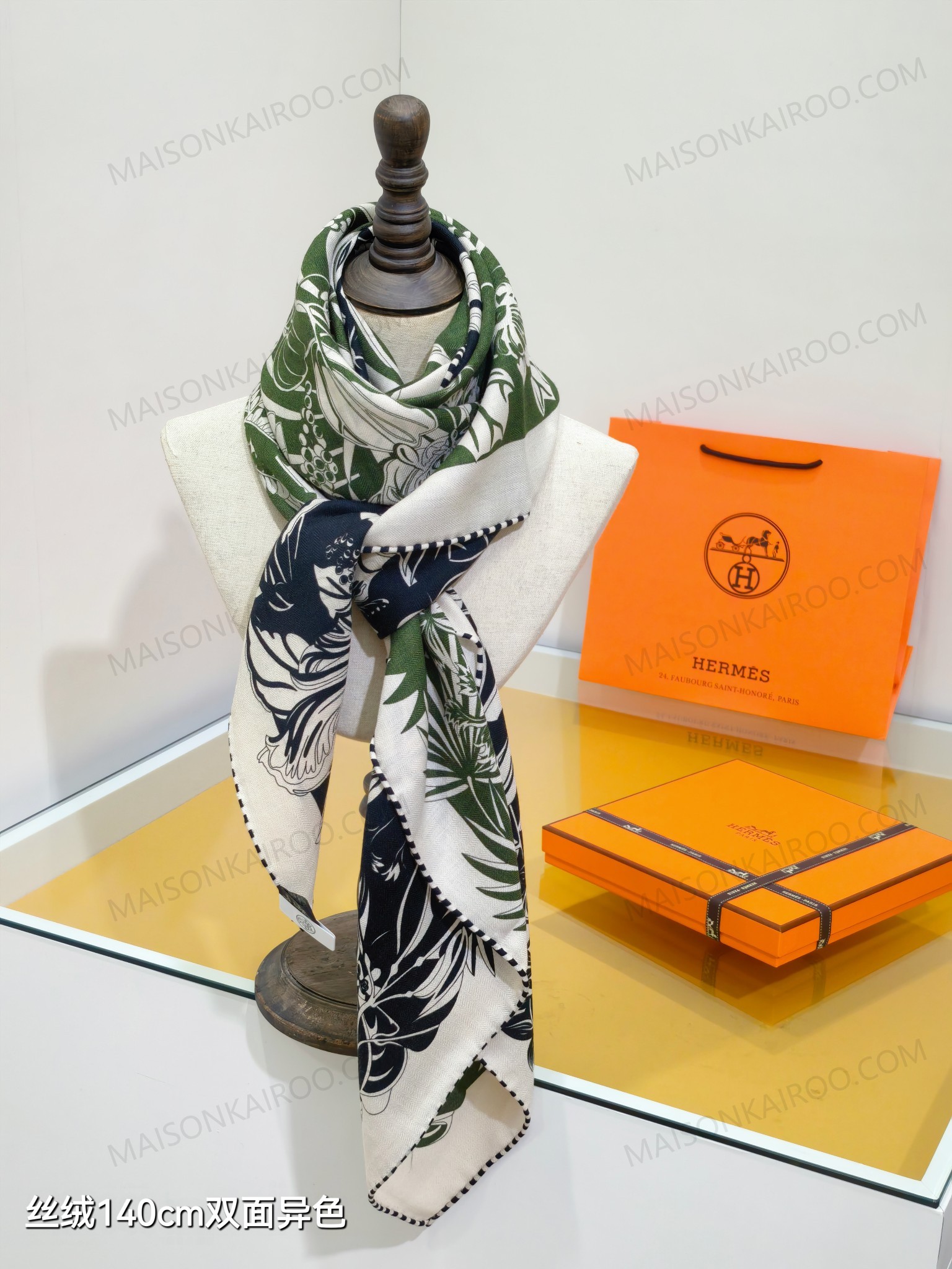 Hermes Tropical Jungle Crane 140 Double‑Face Silk‑Cashmere Shawl Scarf - KAIROO