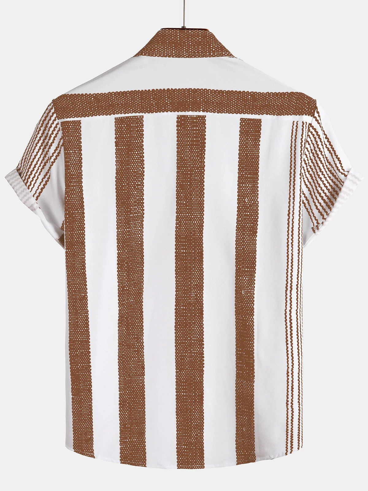 Men's Vintage Brown Vertical Stripe Casual Short Sleeve Shirt