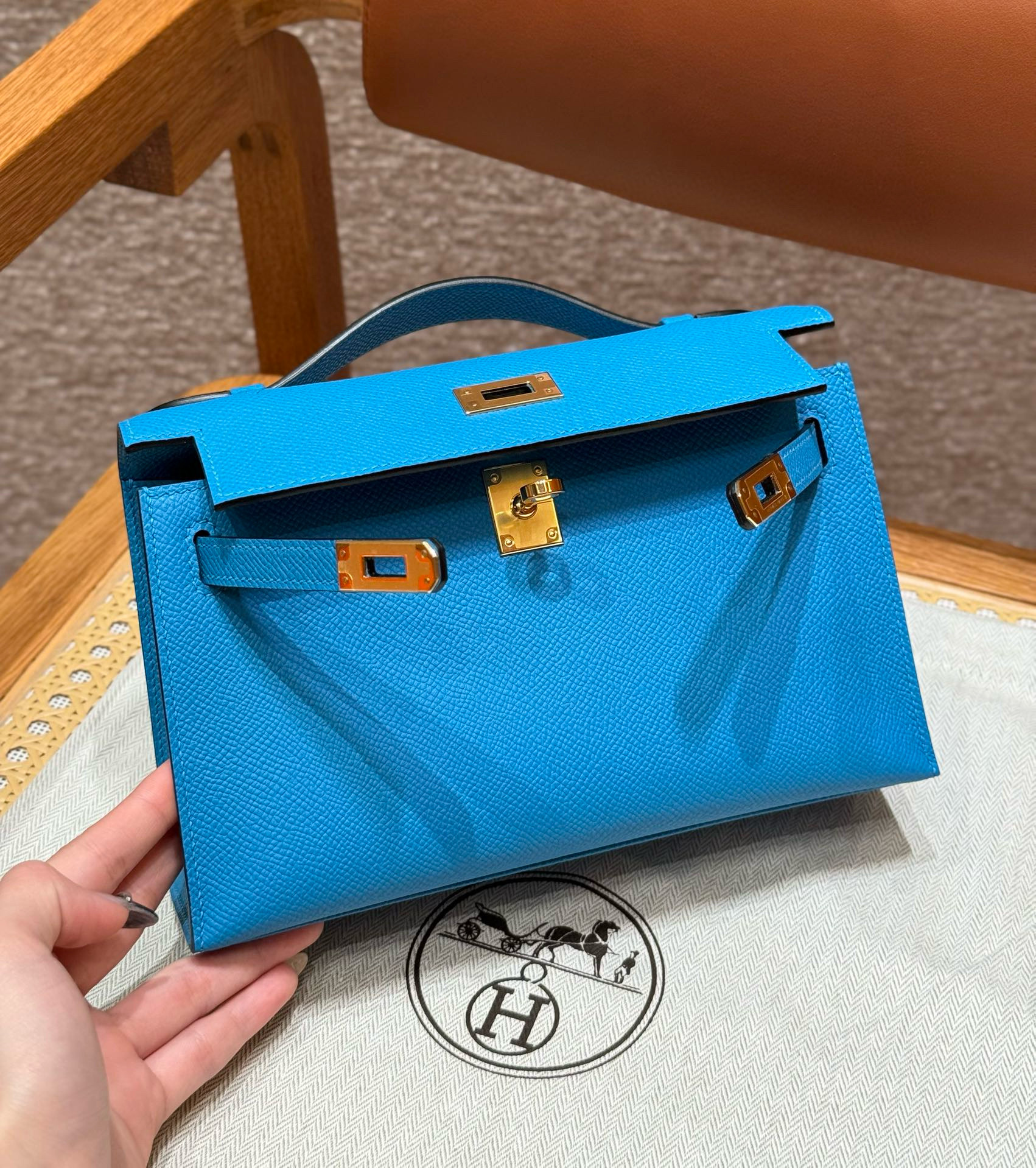 Hermes Blue Frida Epsom Kelly Pochette