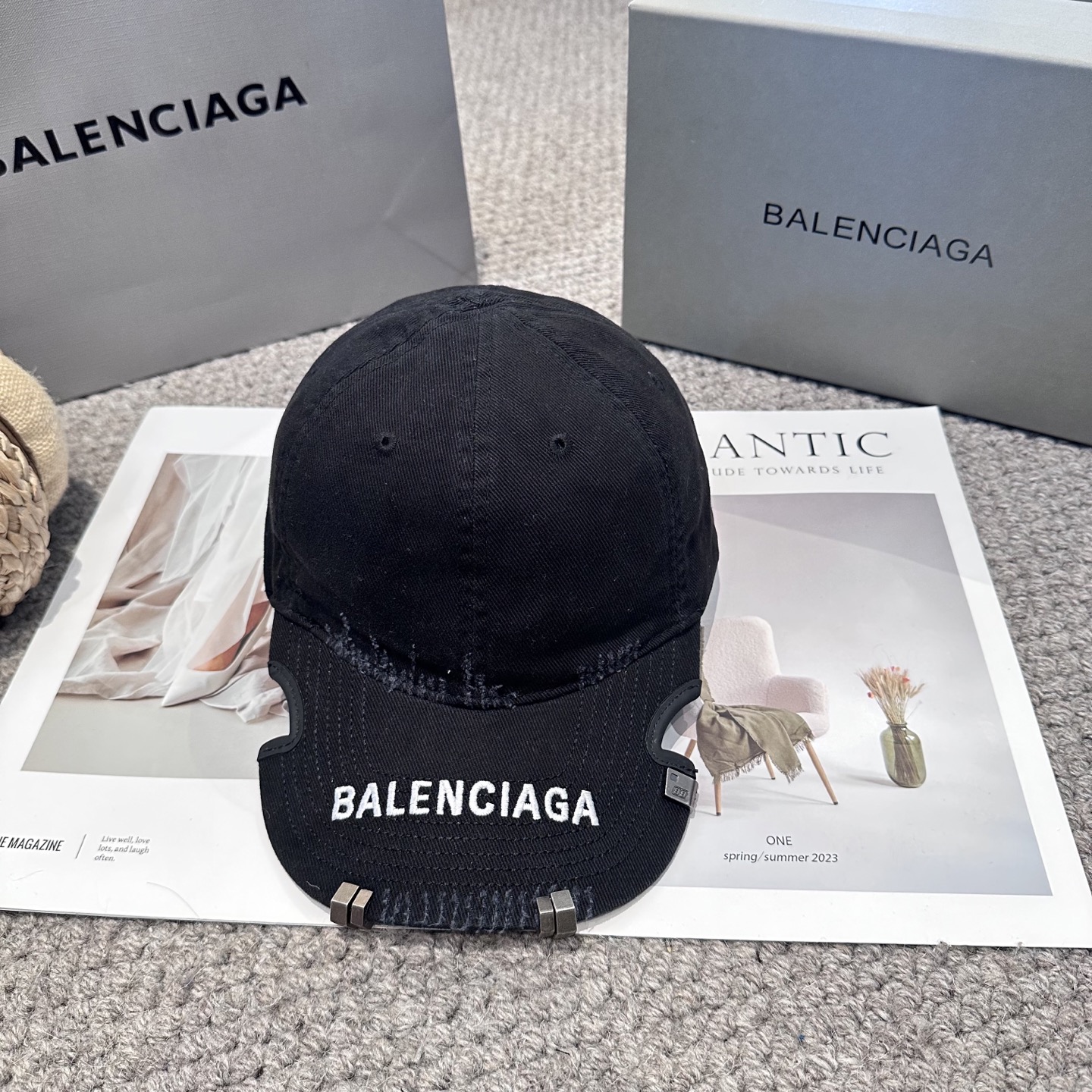 Balenciaga Unity Embroidered Distressed Cotton Drill Square Cut-out Pierced Cap Ring Hat - KAIROO