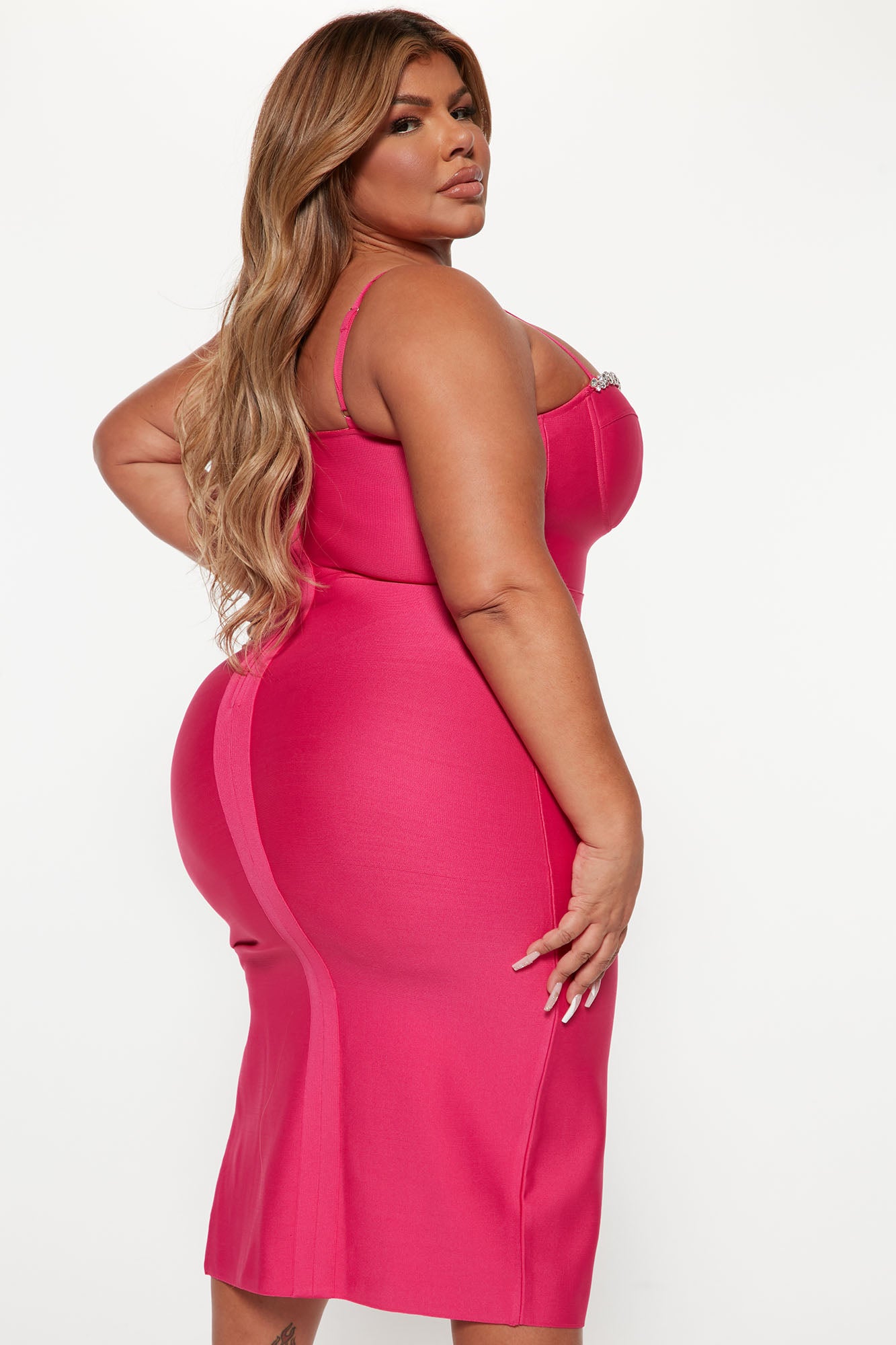 Cocktail Please Bandage Midi Dress - Fuchsia