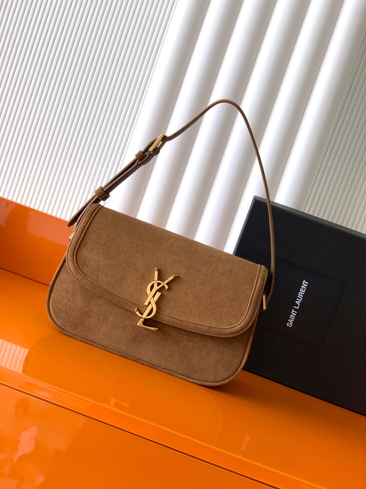 Saint Laurent Caramel Solferino Small Bag in Suede leather