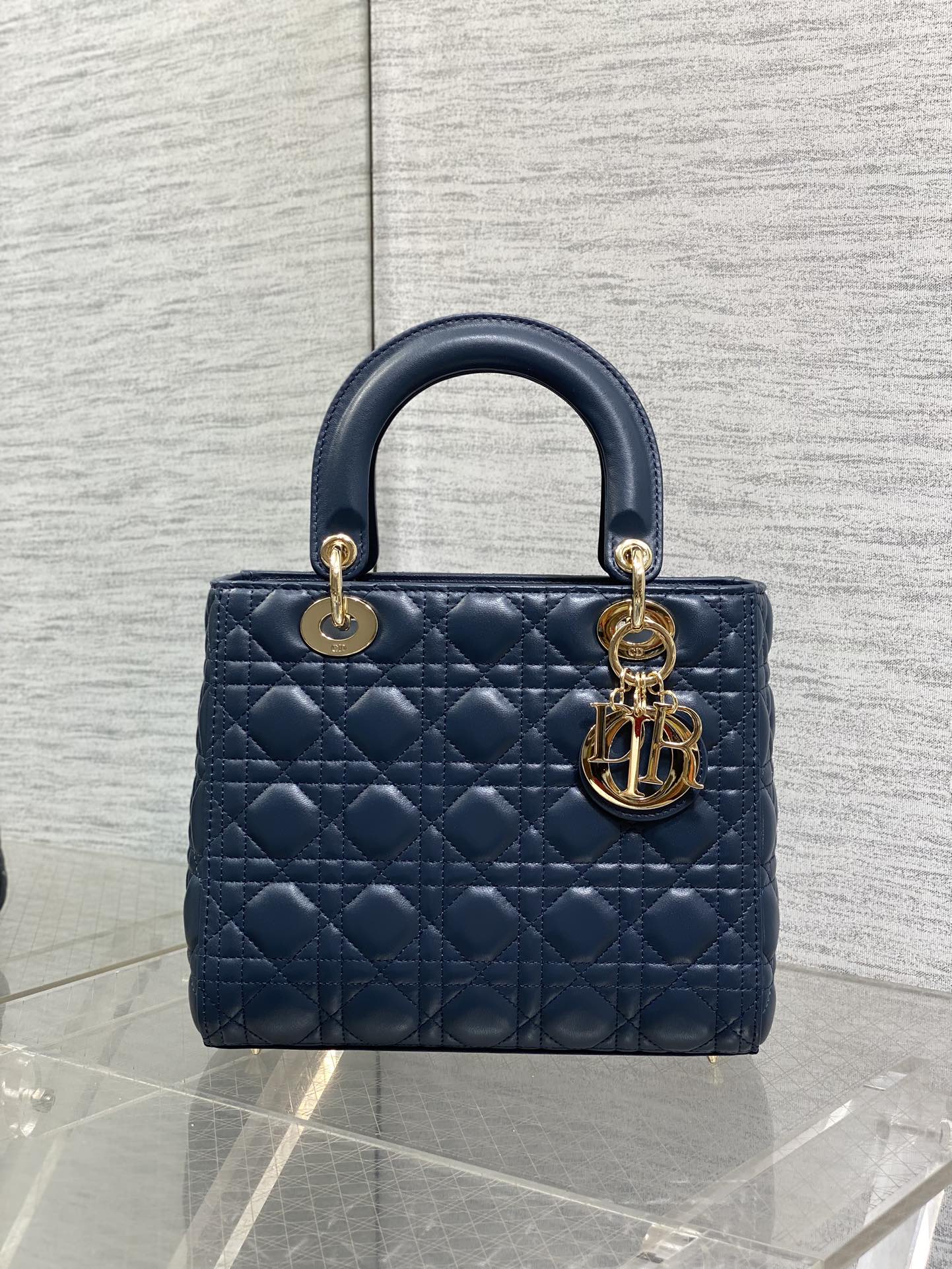 Medium Lady Dior Bag in Dark blue Cannage Lambskin