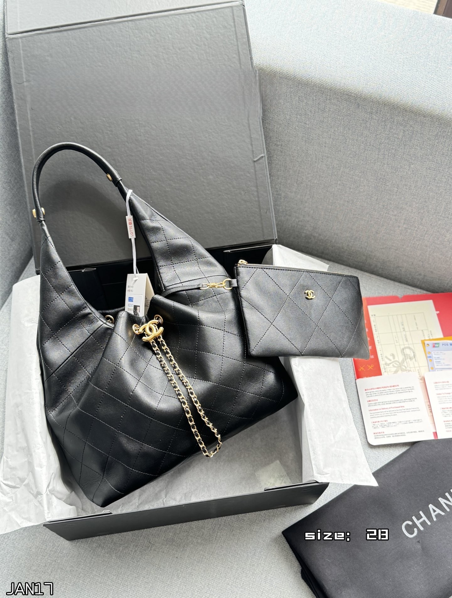 Chanel Medium Soft Cloud Hobo Quilted Leather Chain Drawstring Tote Shoulder Bag With Pouch - KAIROO