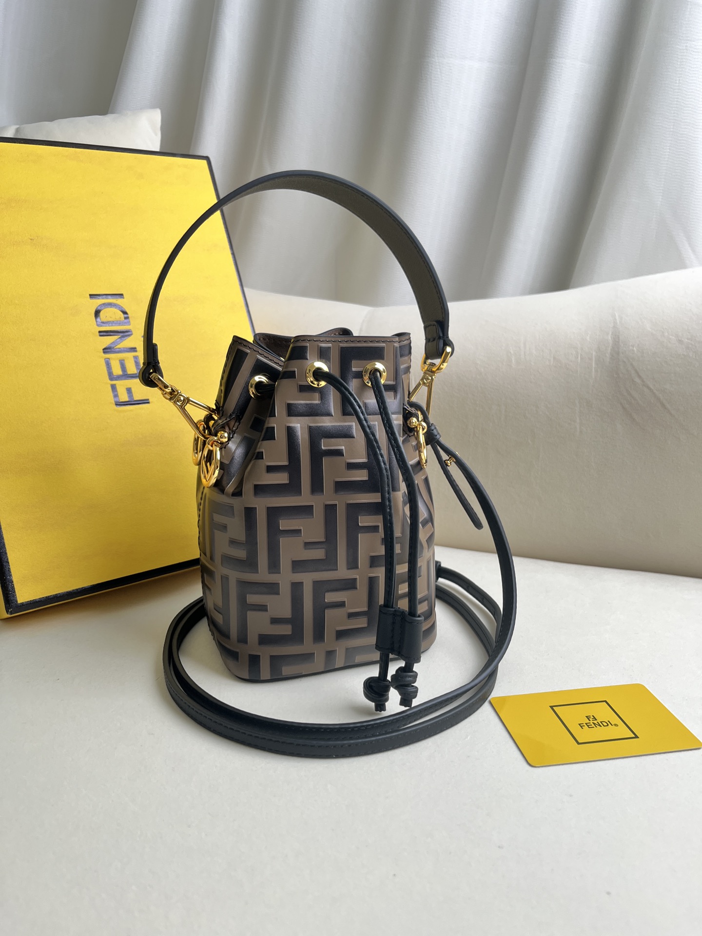 Fendi Mon Tresor Shoulder Bag in Dark brown FF Embossed leather