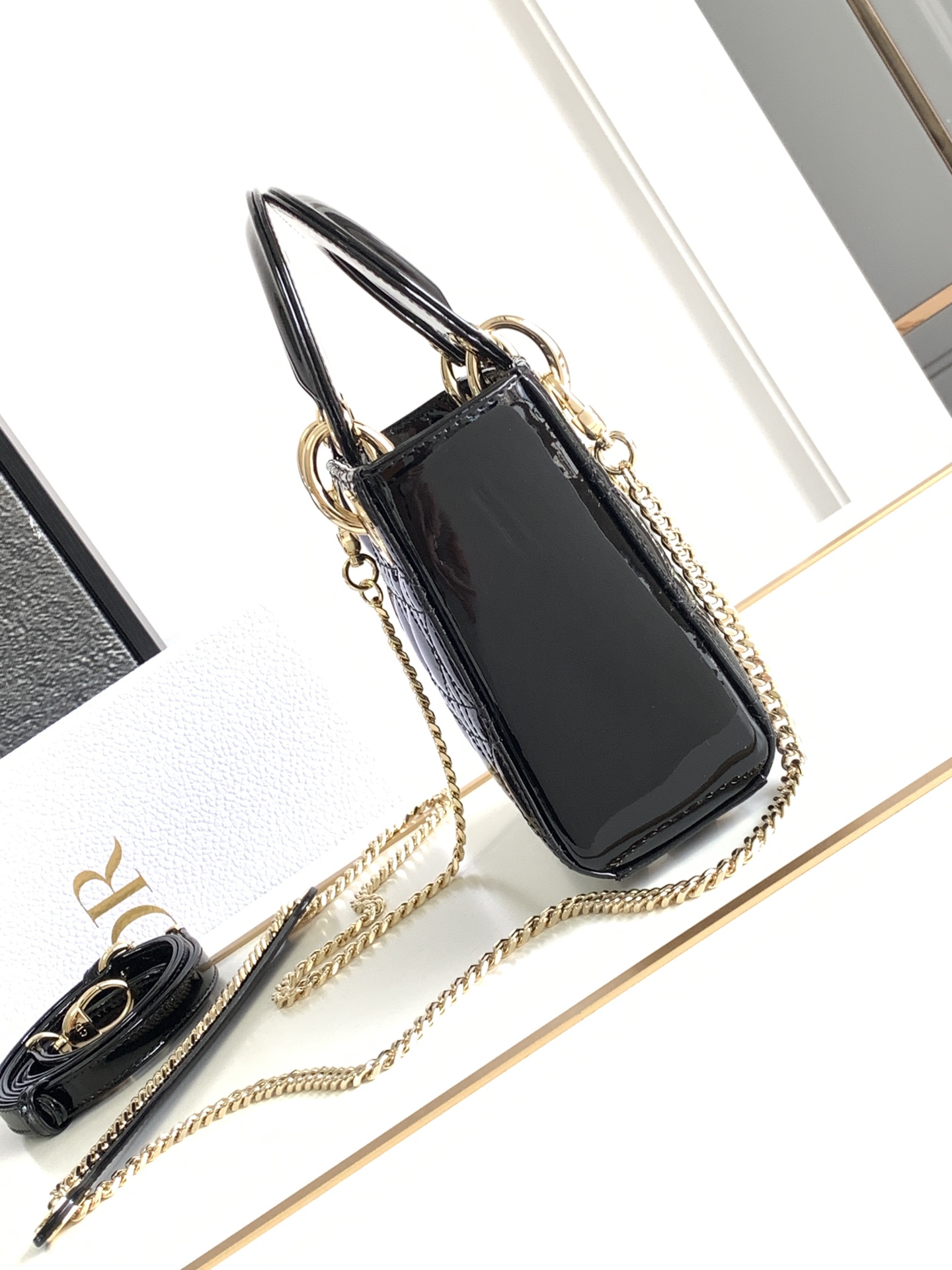 Mini Lady Dior Bag in Black Patent Cannage Calfskin