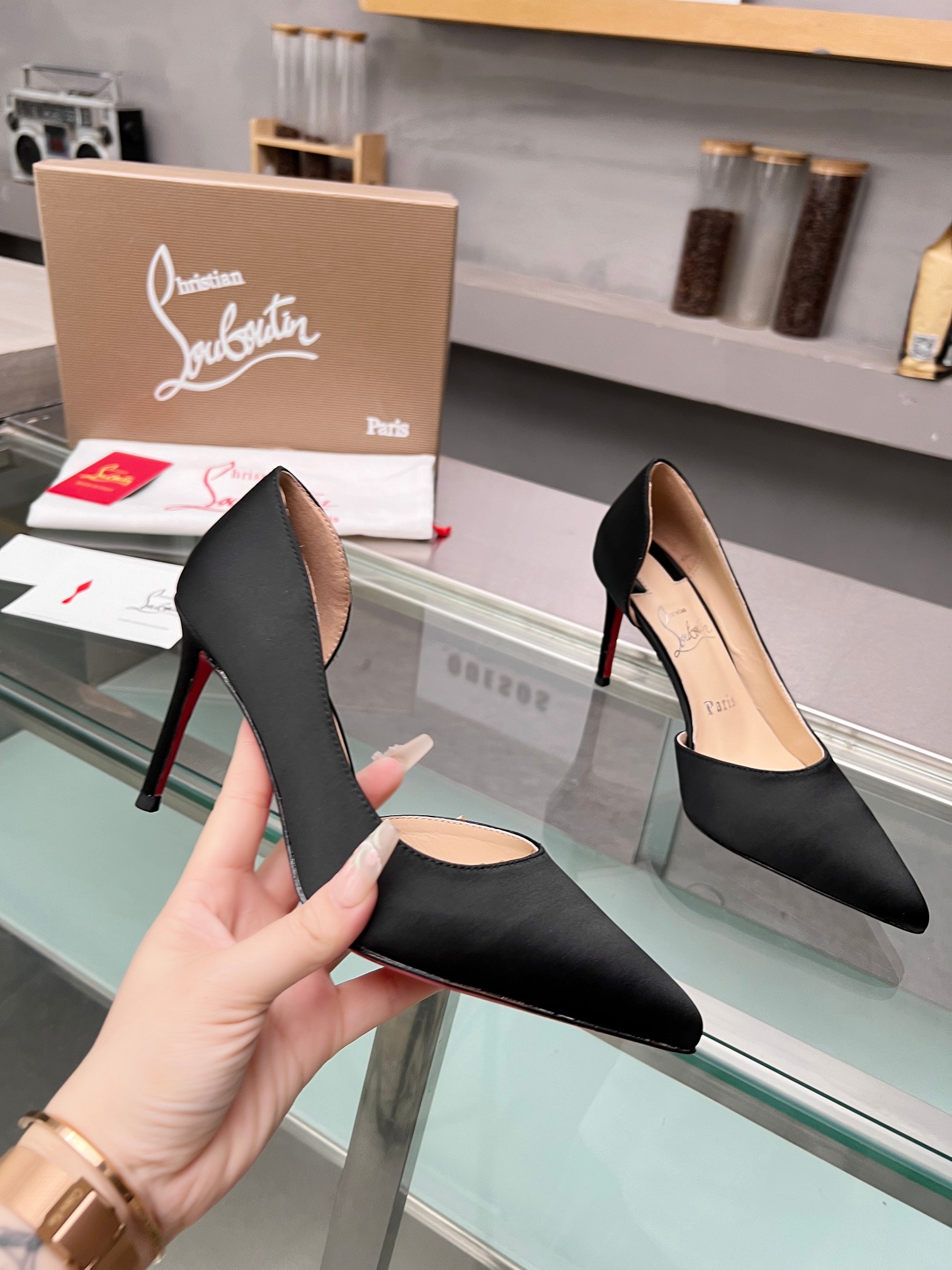 Christian Louboutin Satin and Leather Pump