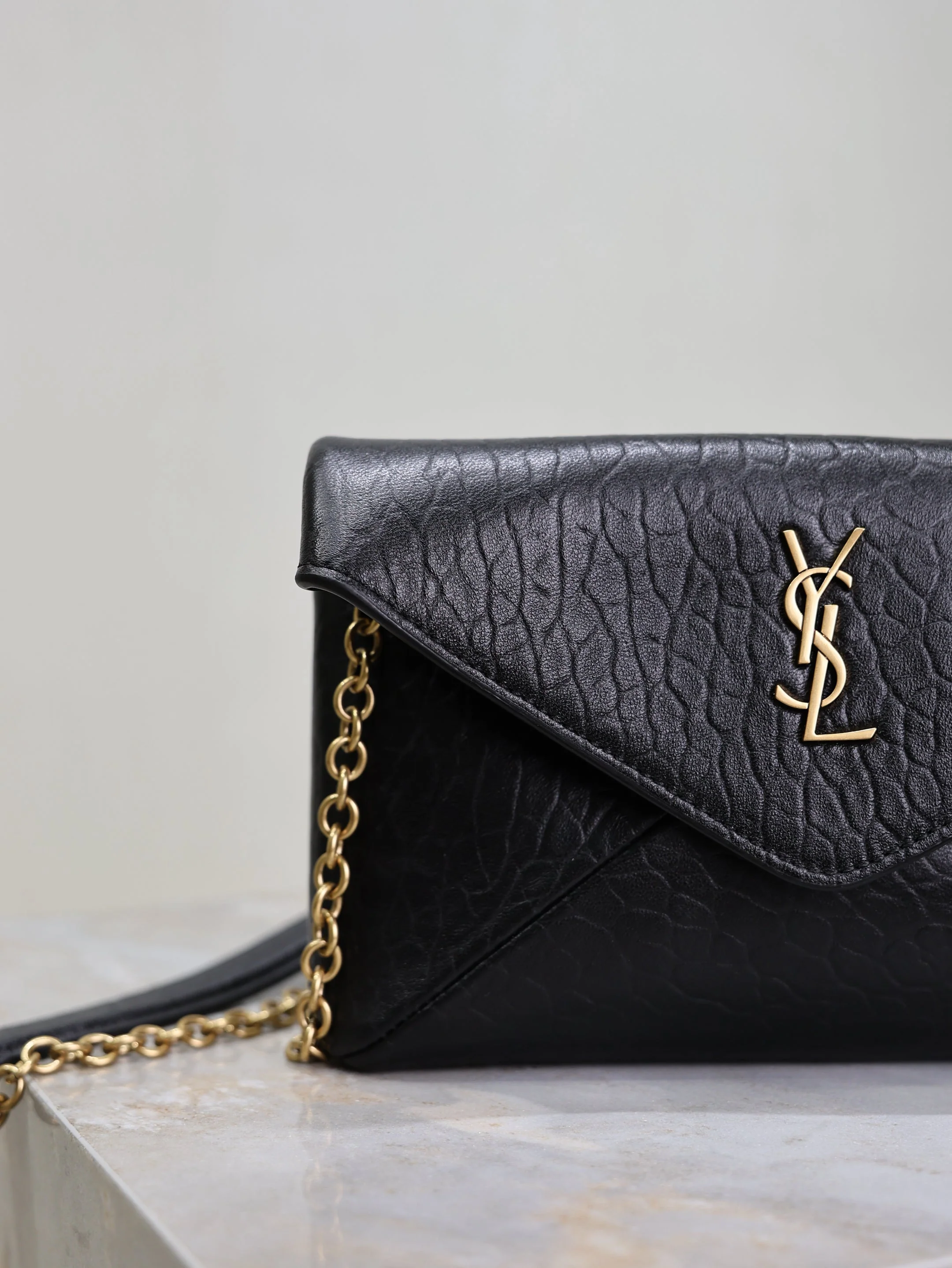 Saint Laurent YSL  Calypso Bag 19cm Black Elephant Leather