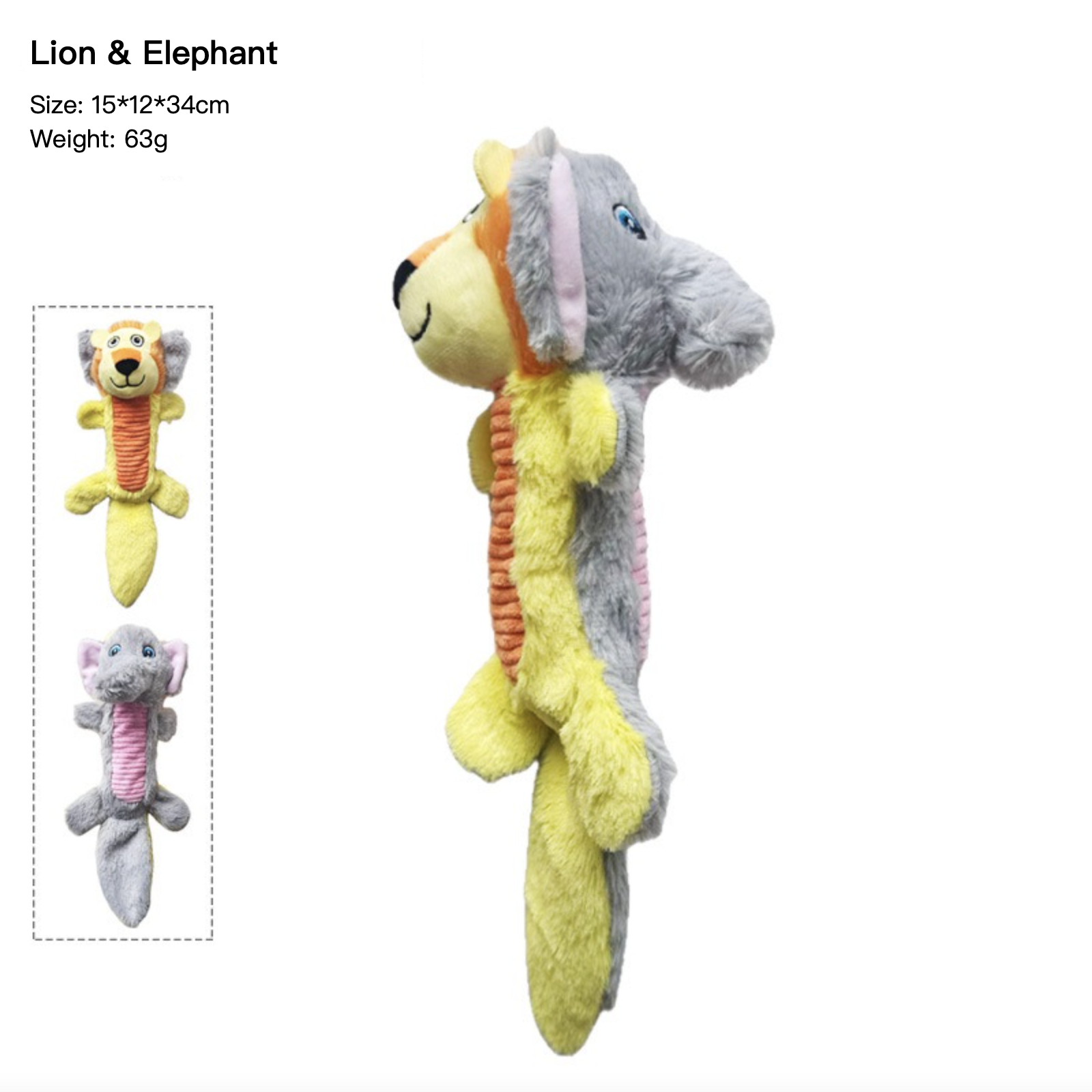 Double-sided Squeaky Dog Toy Teeth Cleaning Teeth Grinding Lion & Elephant Raccoon & Dragon