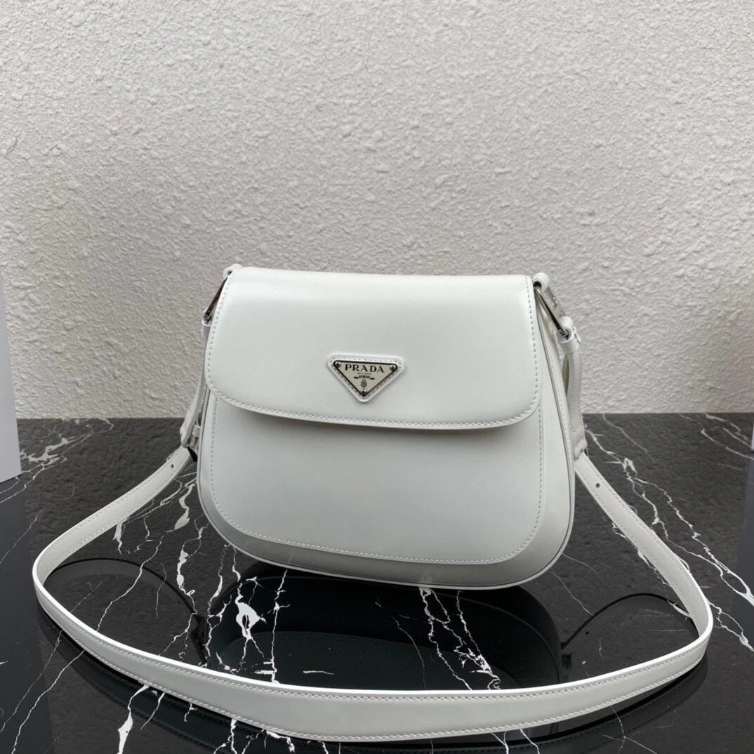 Prada CLEO 24 WHITE BRUSHED LEATHER SHOULDER BAG