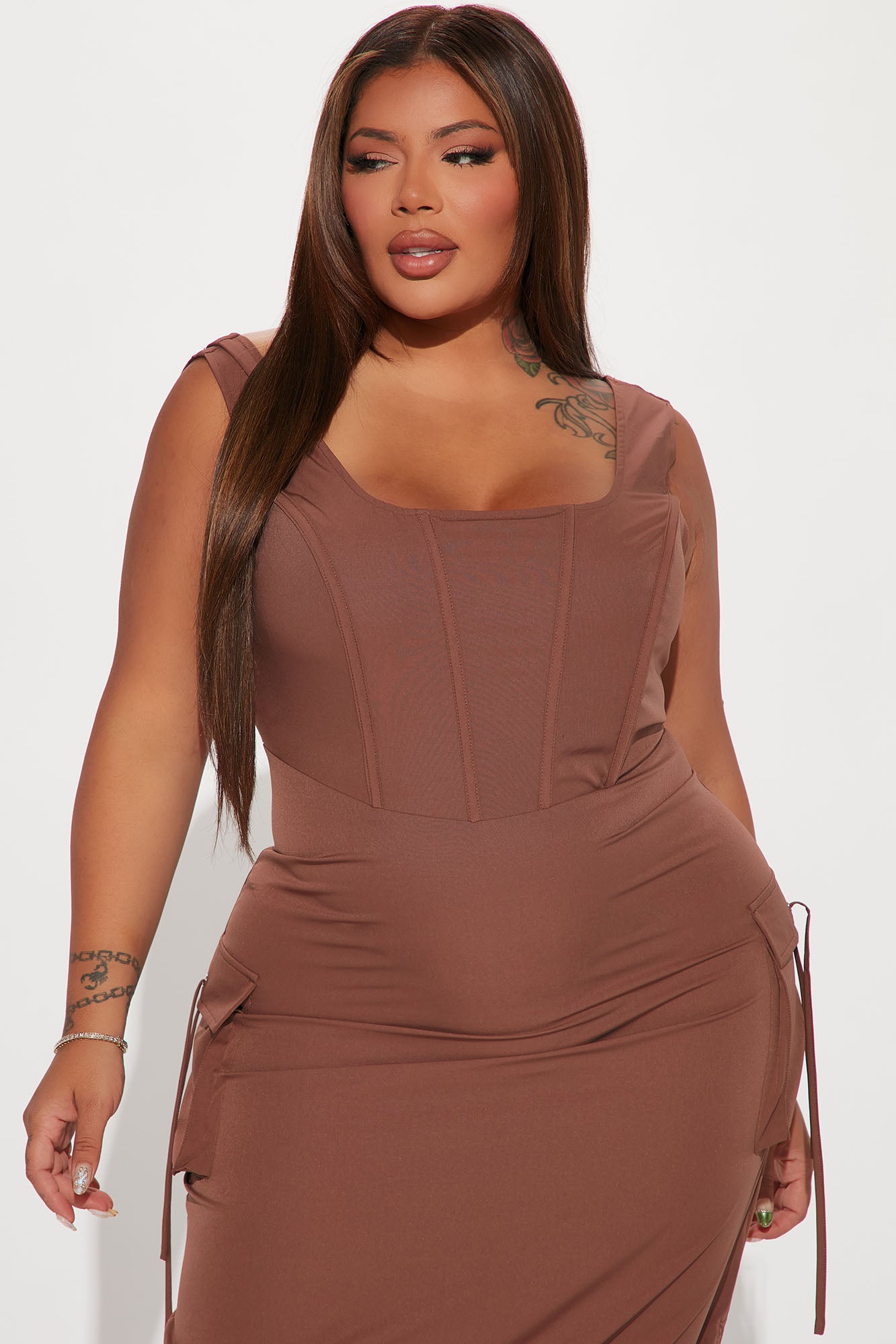 Feeling Savage Cargo Maxi Dress - Brown