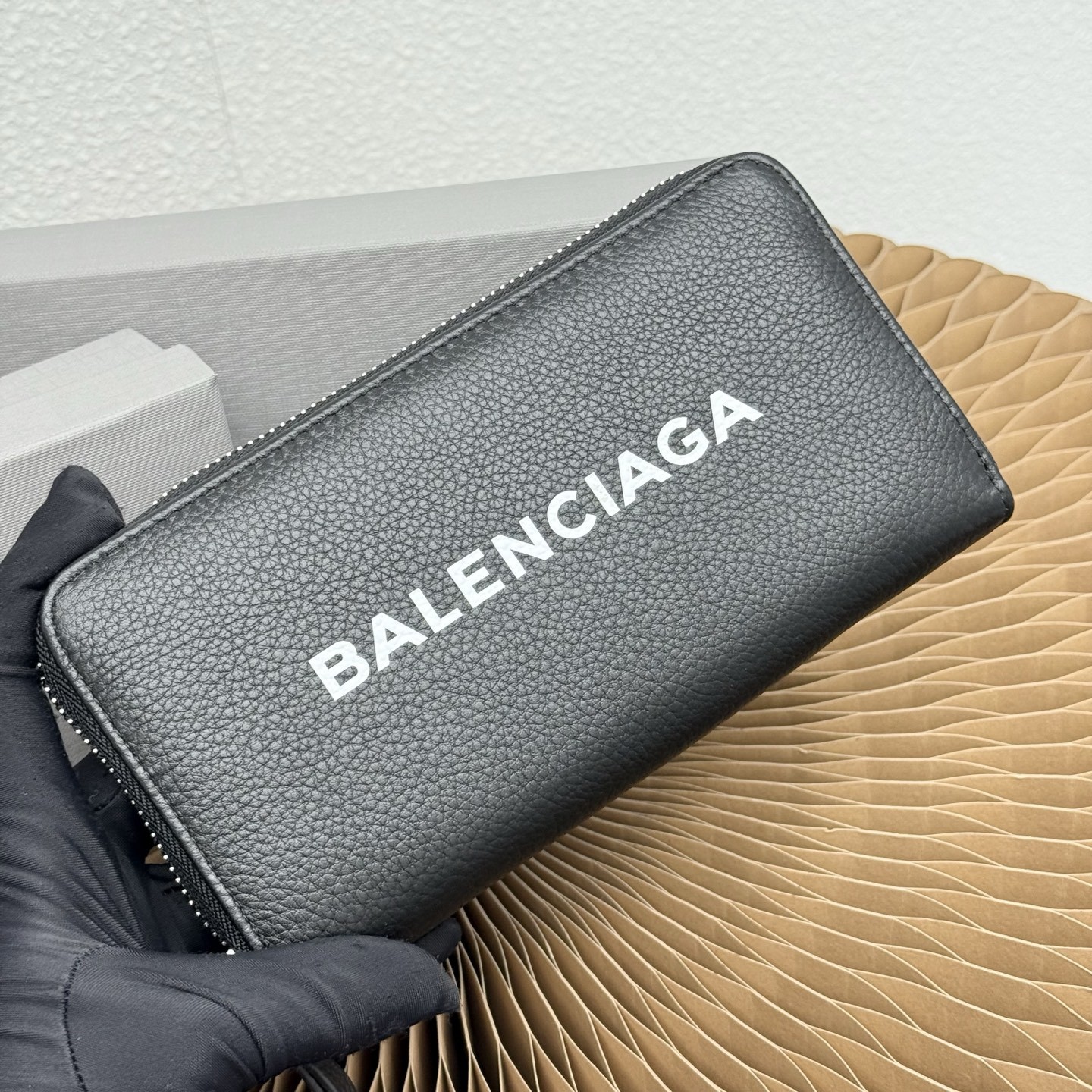 Balenciaga Everyday Black Printed Logo Grained Leather Continental Zip Around Long Wallet - KAIROO