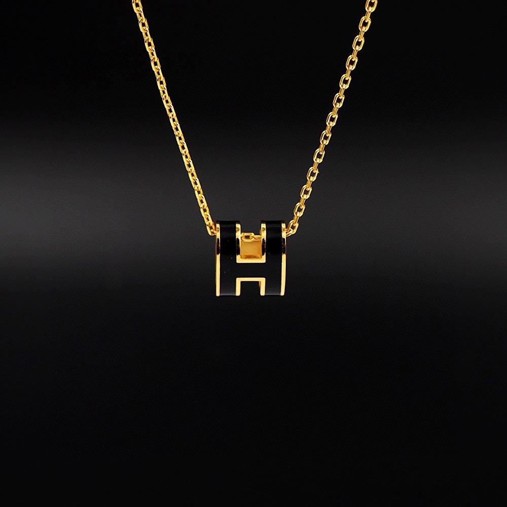 Hermes Black Mini Pop H Pedant Necklace