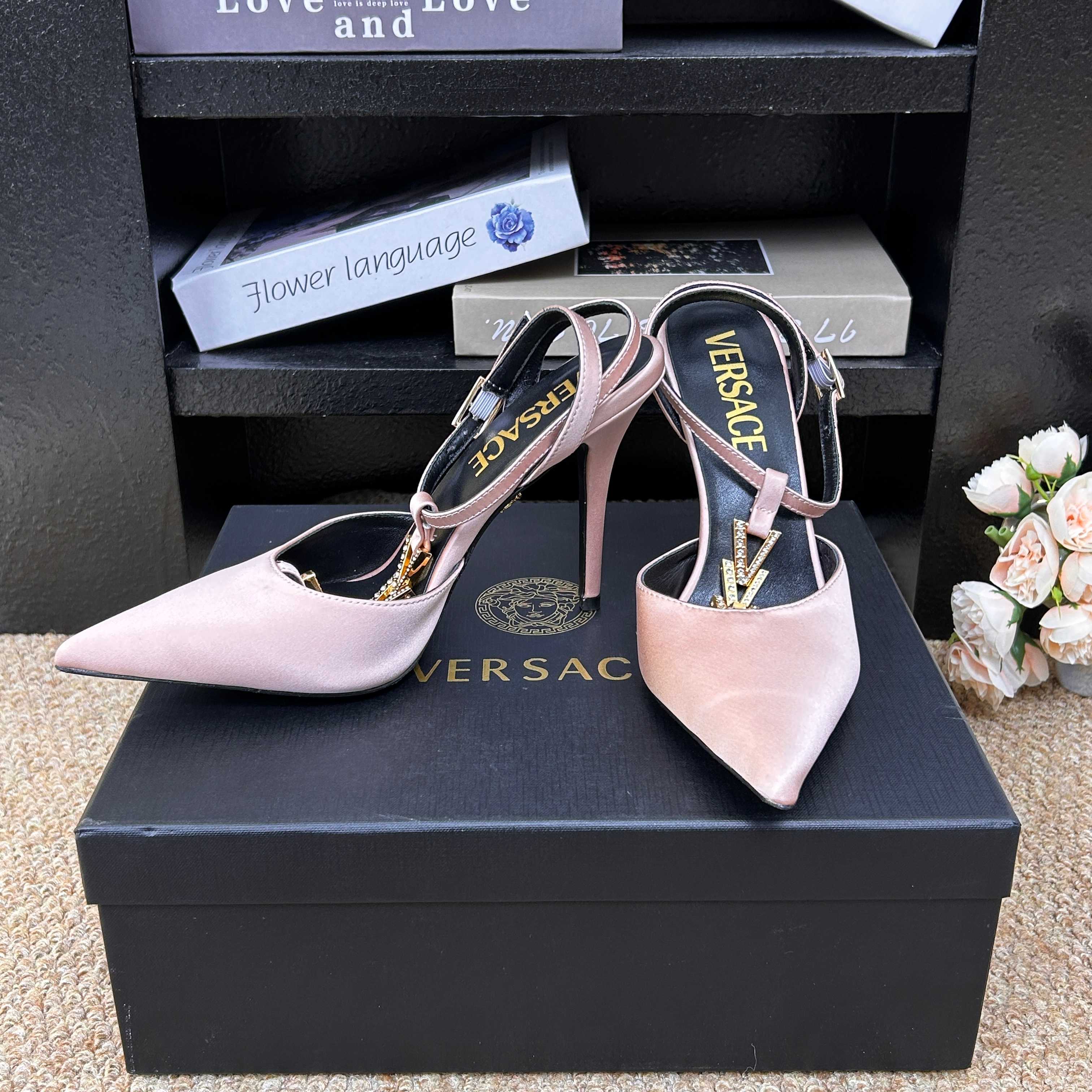 Versace Gianni Ribbon Satin Slingback Pump