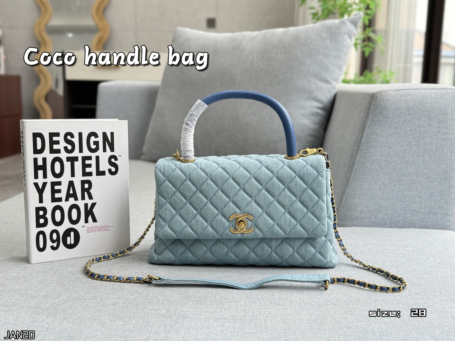 Chanel Coco Handle Medium 28cm Denim Quilted Leather Tone Top Handle Flap Chain Shoulder Bag - KAIROO