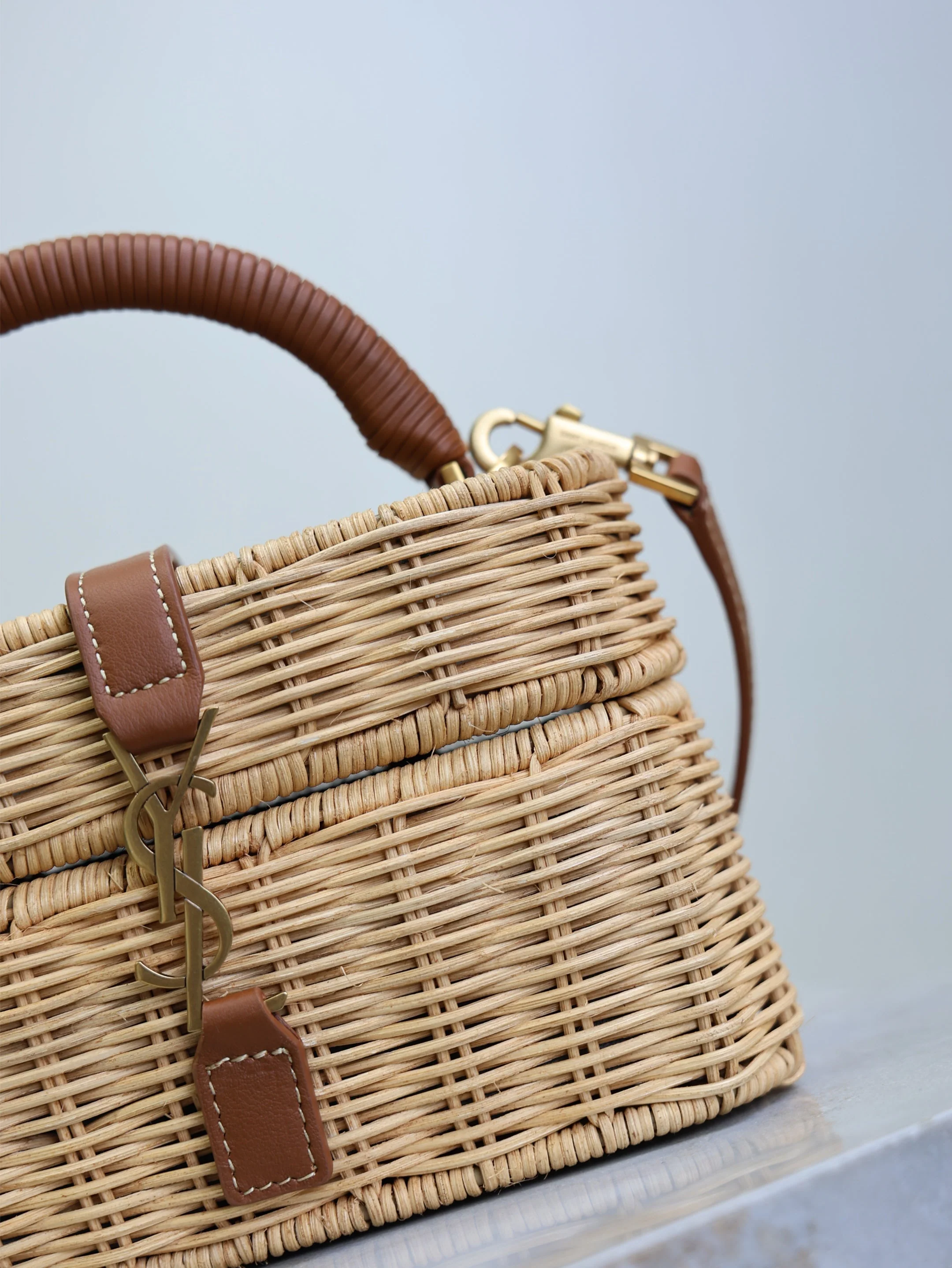 Saint Laurent YSL  Gaby Vanity Bag Beige Brown Raffia Leather