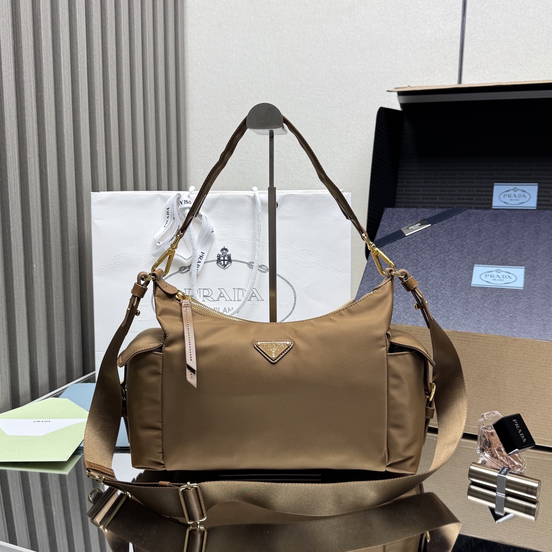Prada Explore large Re-Nylon and leather bag-Brandy 1BC264