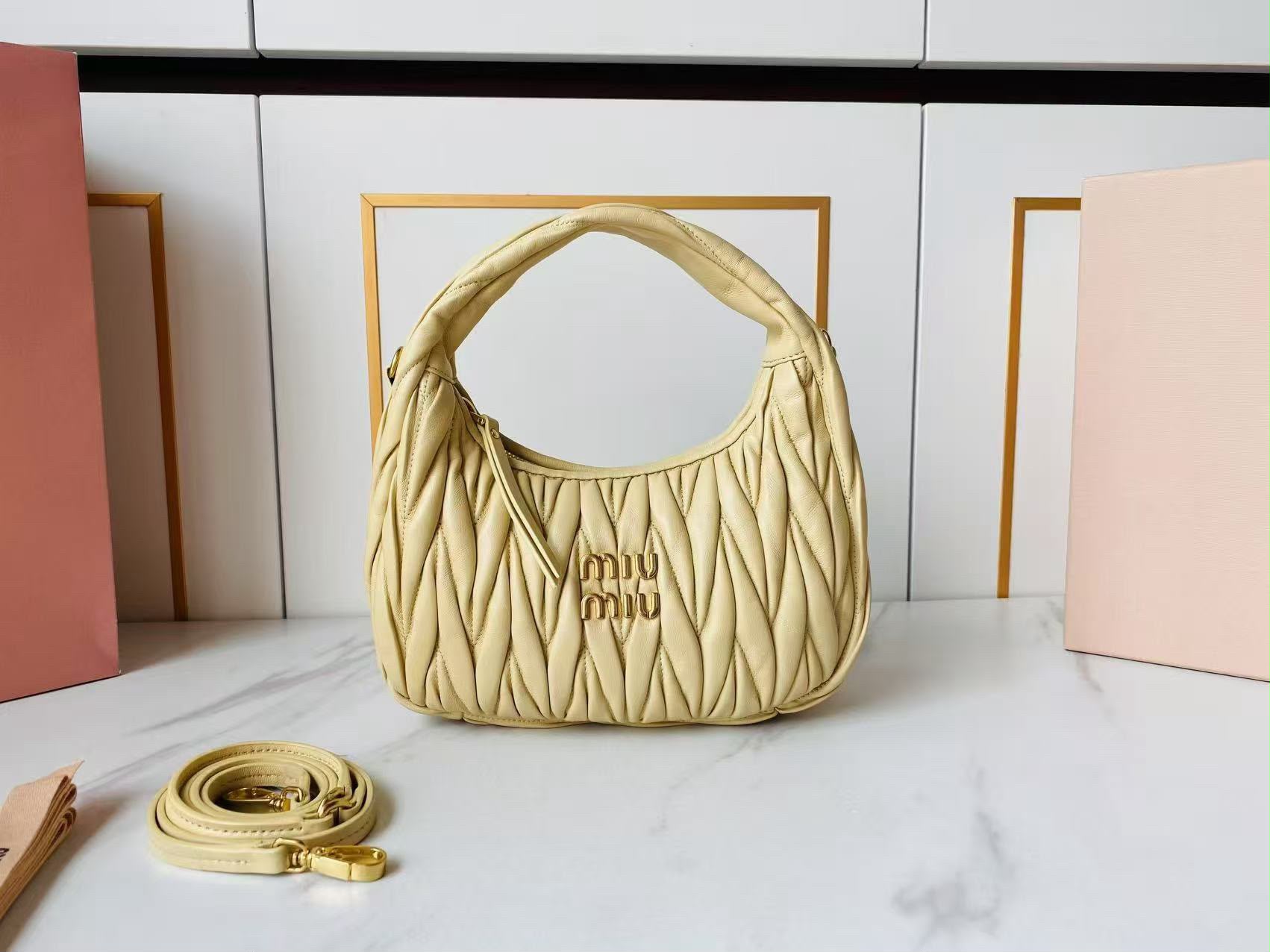 Miumiu  Wander Matelassé Medium Hobo Nappa Leather Underarm Bag