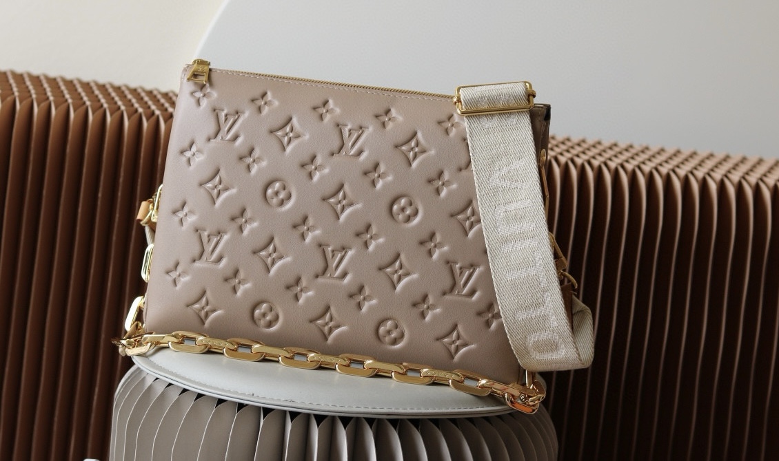 M21263 LV Coussin PM Handbag in Taupe Monogram-embossed lambskin