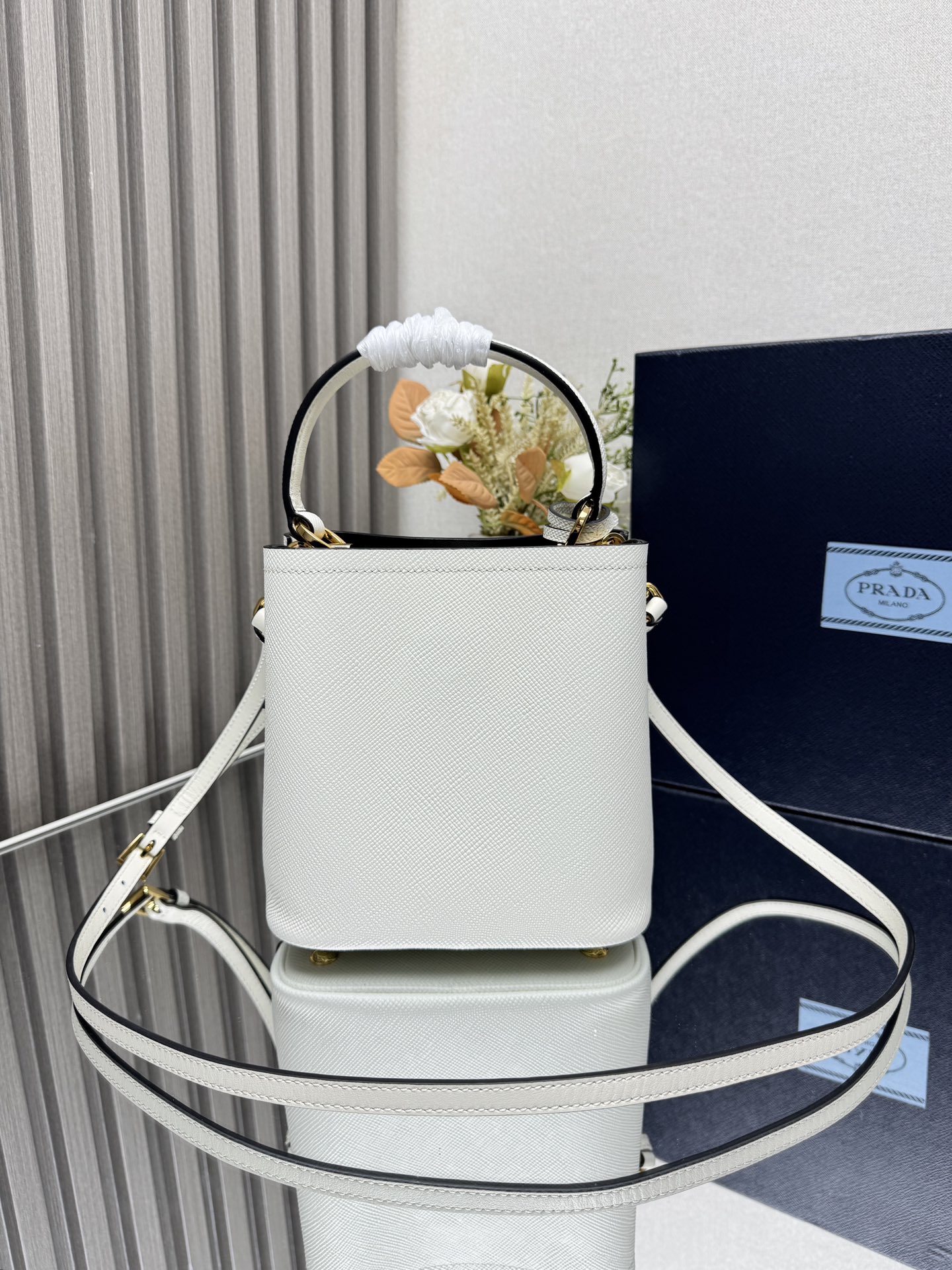 Prada Panier small Saffiano leather bag-White 1BA217