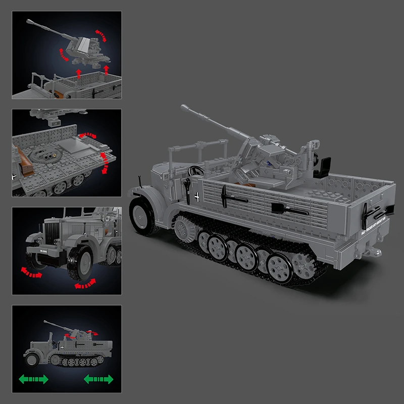MOULD KING 20048 - German 3.7cm Flak Half-Track Vehicle(Dynamic Version)