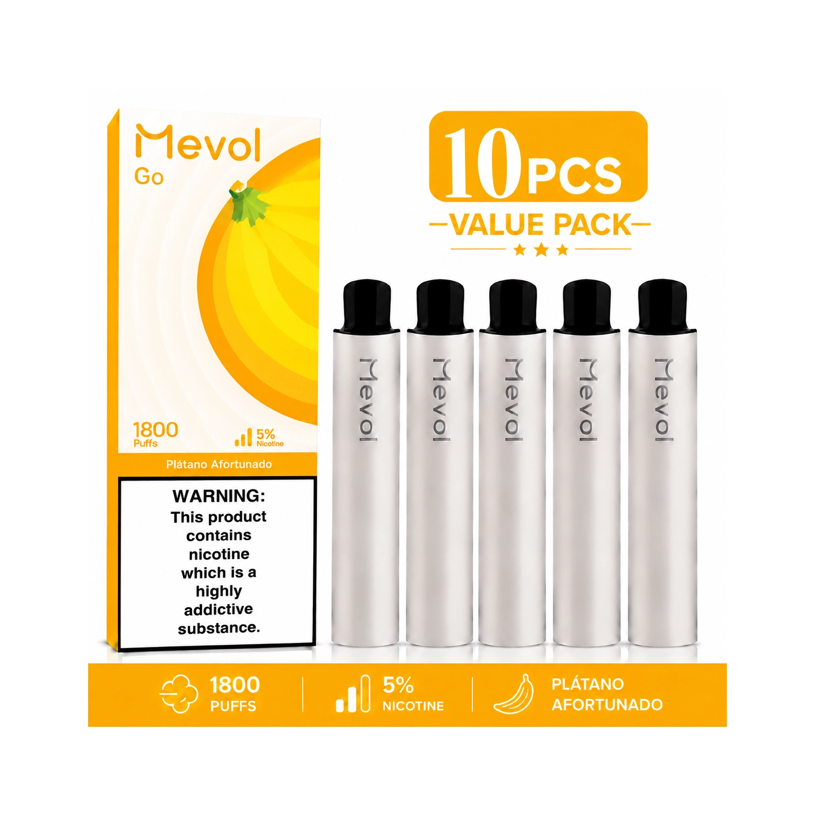 10Pcs Mevol Go 1800 Puffs 5% 5.2ml