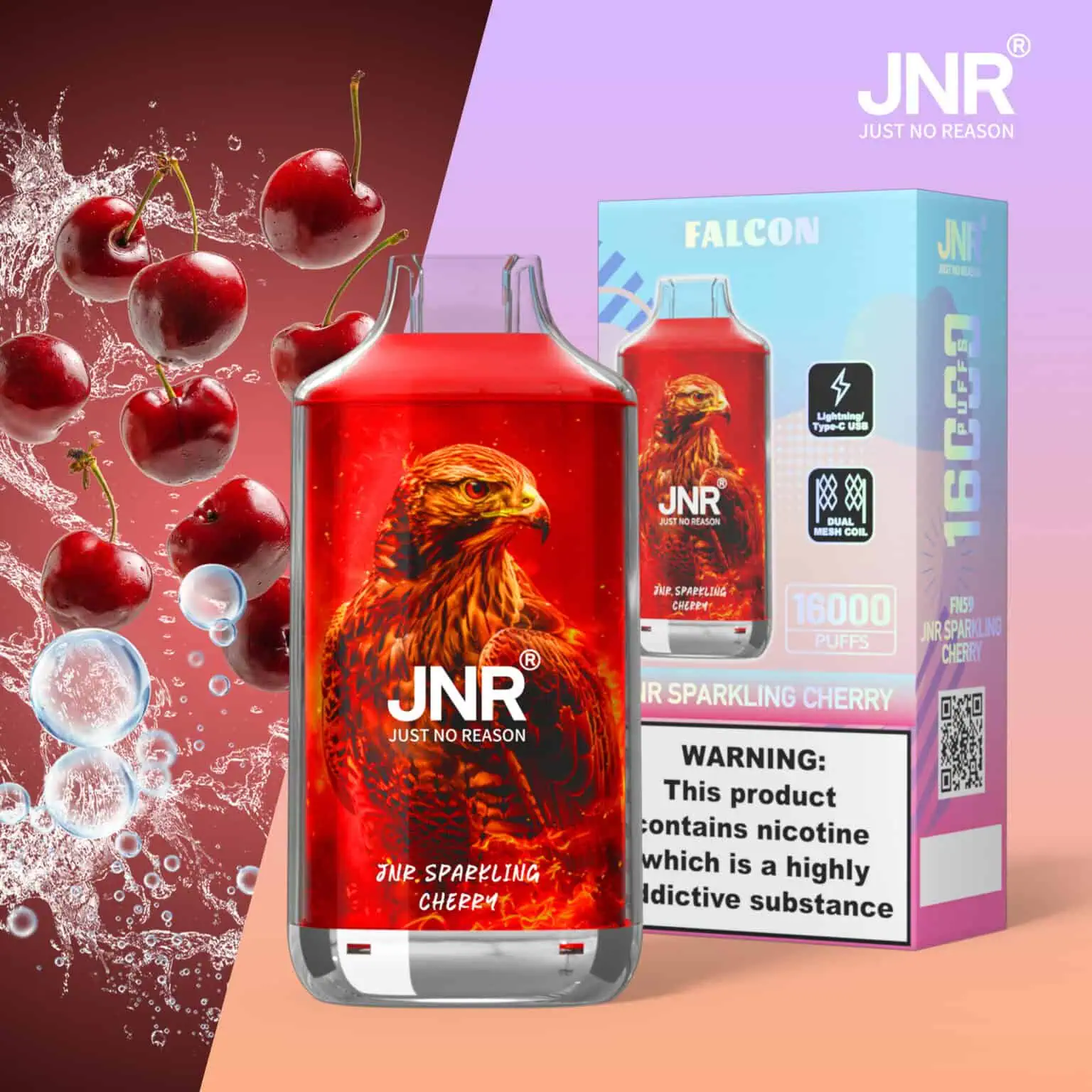 JNR Falcon 16K Rechargeable Disposable Vape – Sparkling Cherry