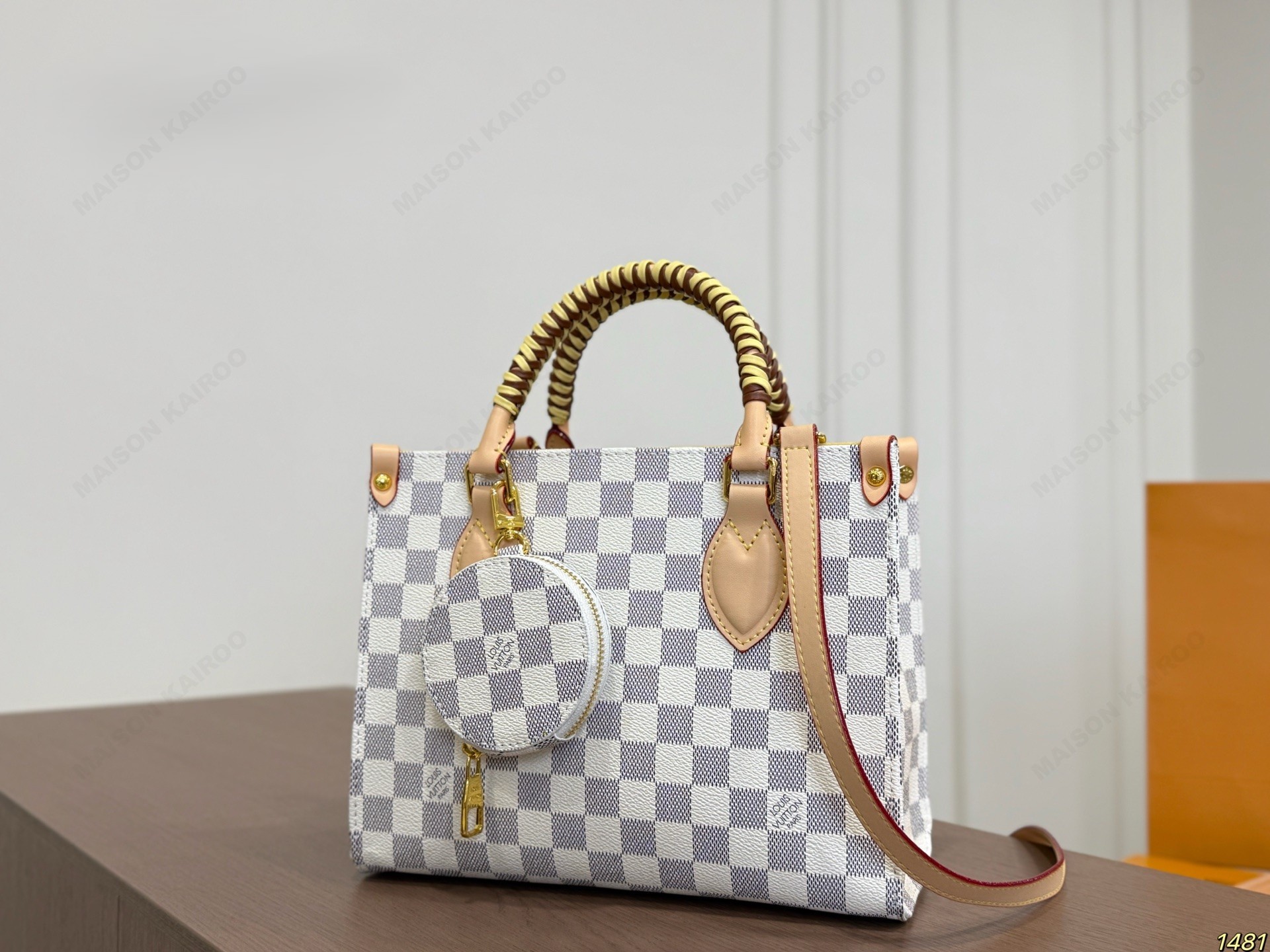 Louis Vuitton LV OnTheGo PM Damier Azur Checkerboard Canvas Braided Top Handle Tote Bag With Coin Purse - KAIROO