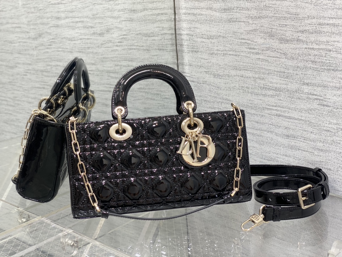 Dior Medium Lady D-Joy Bag in Black Patent Cannage Calfskin