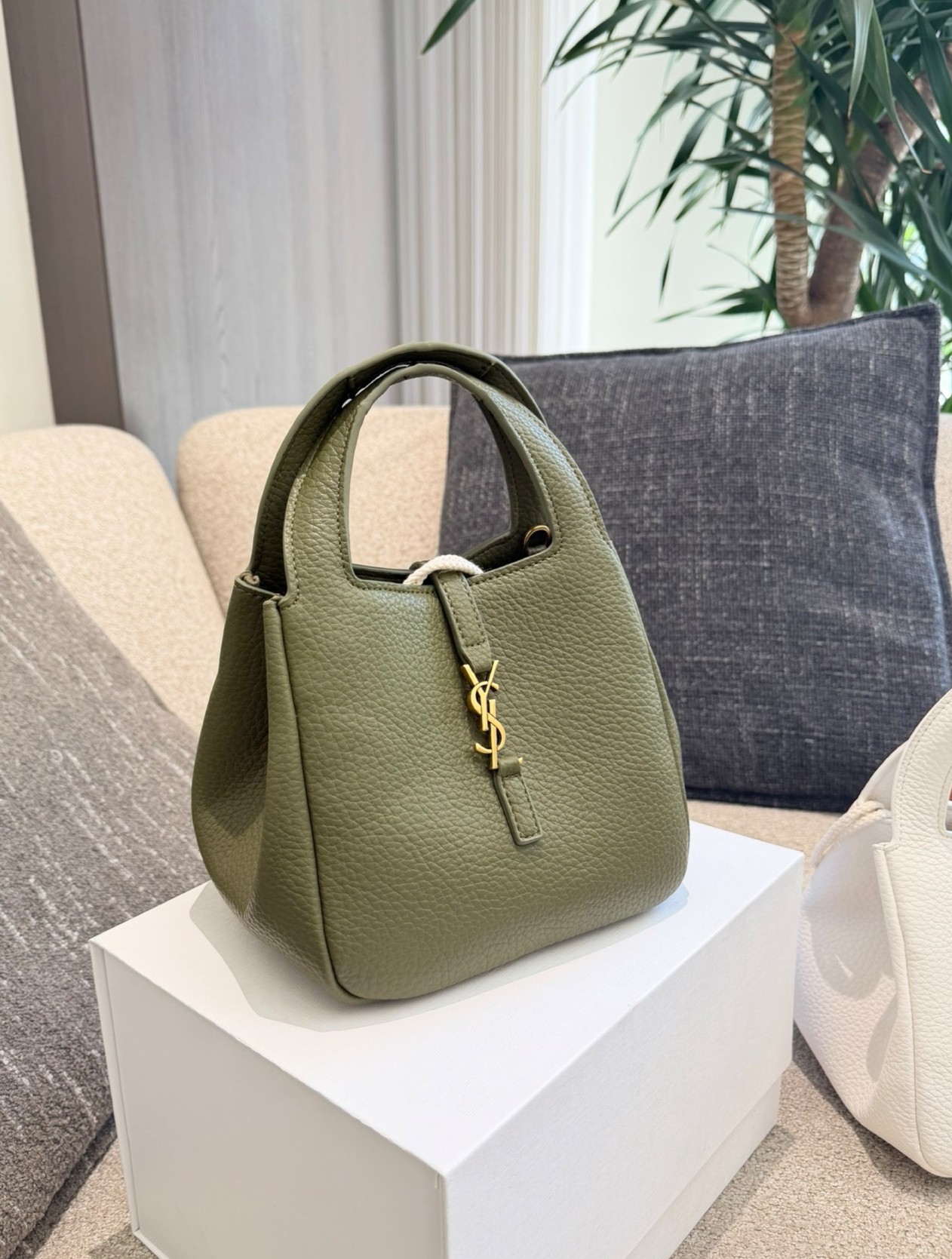 Saint Laurent Mini Bea Hobo Grain Leather YSL Front Toggle Fold Wing Tote Bucket Shoulder Bag - KAIROO
