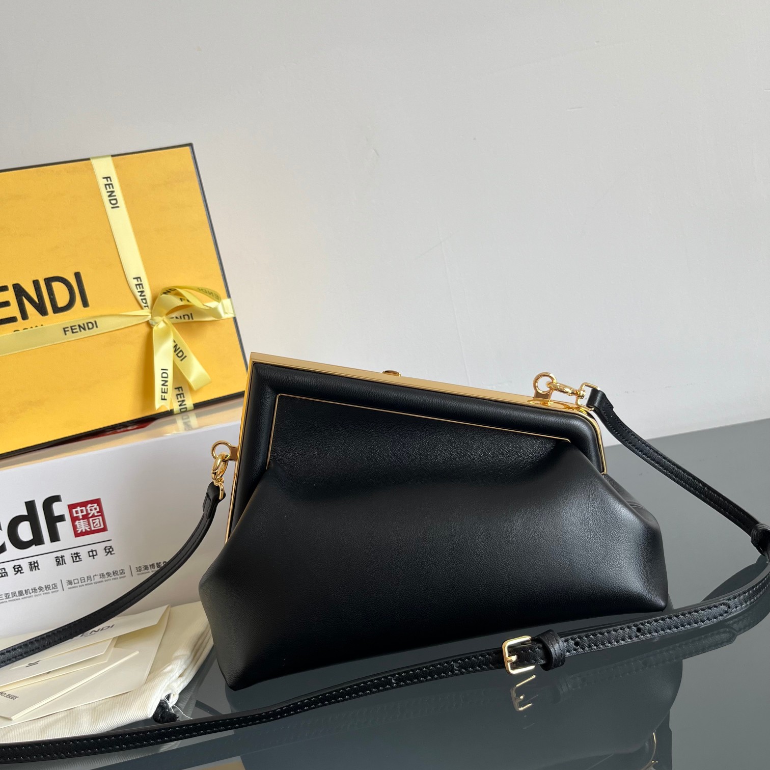 Fendi Small Nappa Leather Clutch with Oversized Metal F Clasp - KAIROO