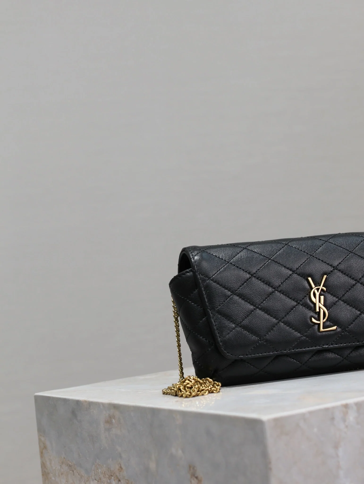 Saint Laurent YSL Gaby Phone Bag 19cm Black Quilted Leather GHW