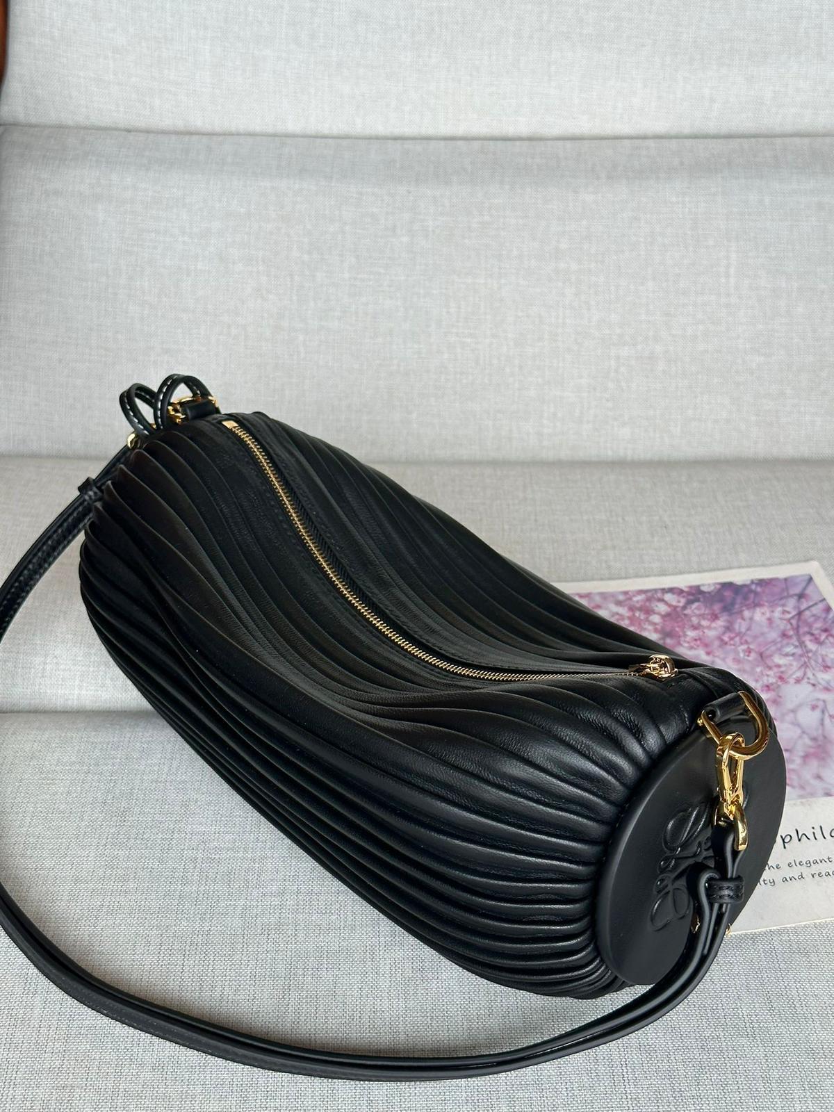 LOEWE pleated Napa lambskin cylinder bracelet bag