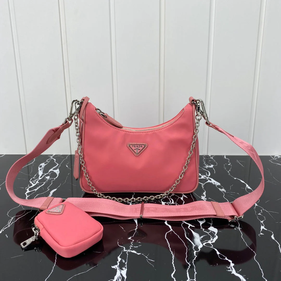 Prada HOBO 22 BAG IN DARK PINK RE-NYLON