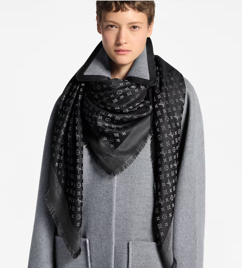 LV Classic Monogram Moonlight Silk and Wool Shawl