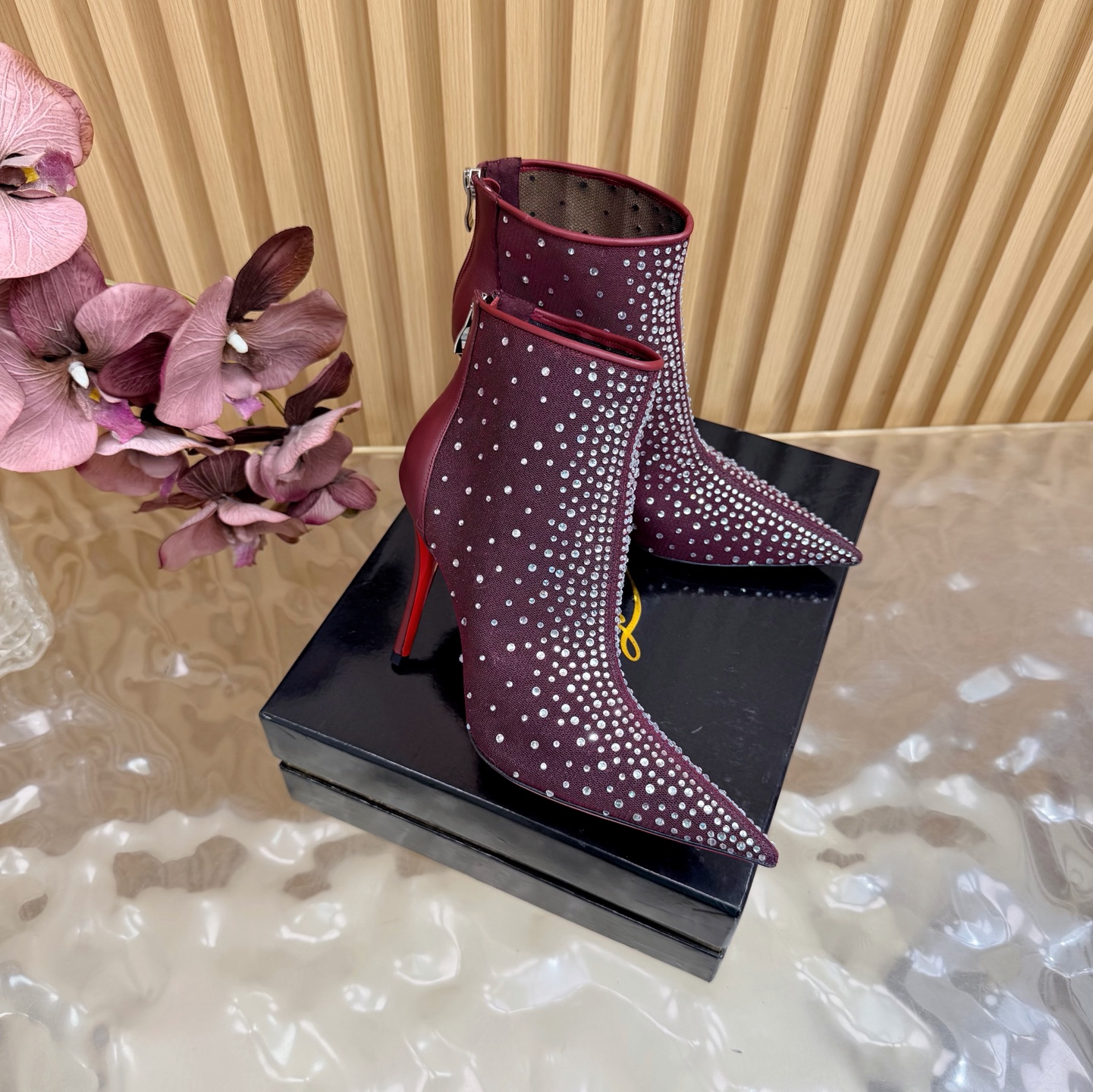 Christian Louboutin Mesh Crystals Anklet Boots