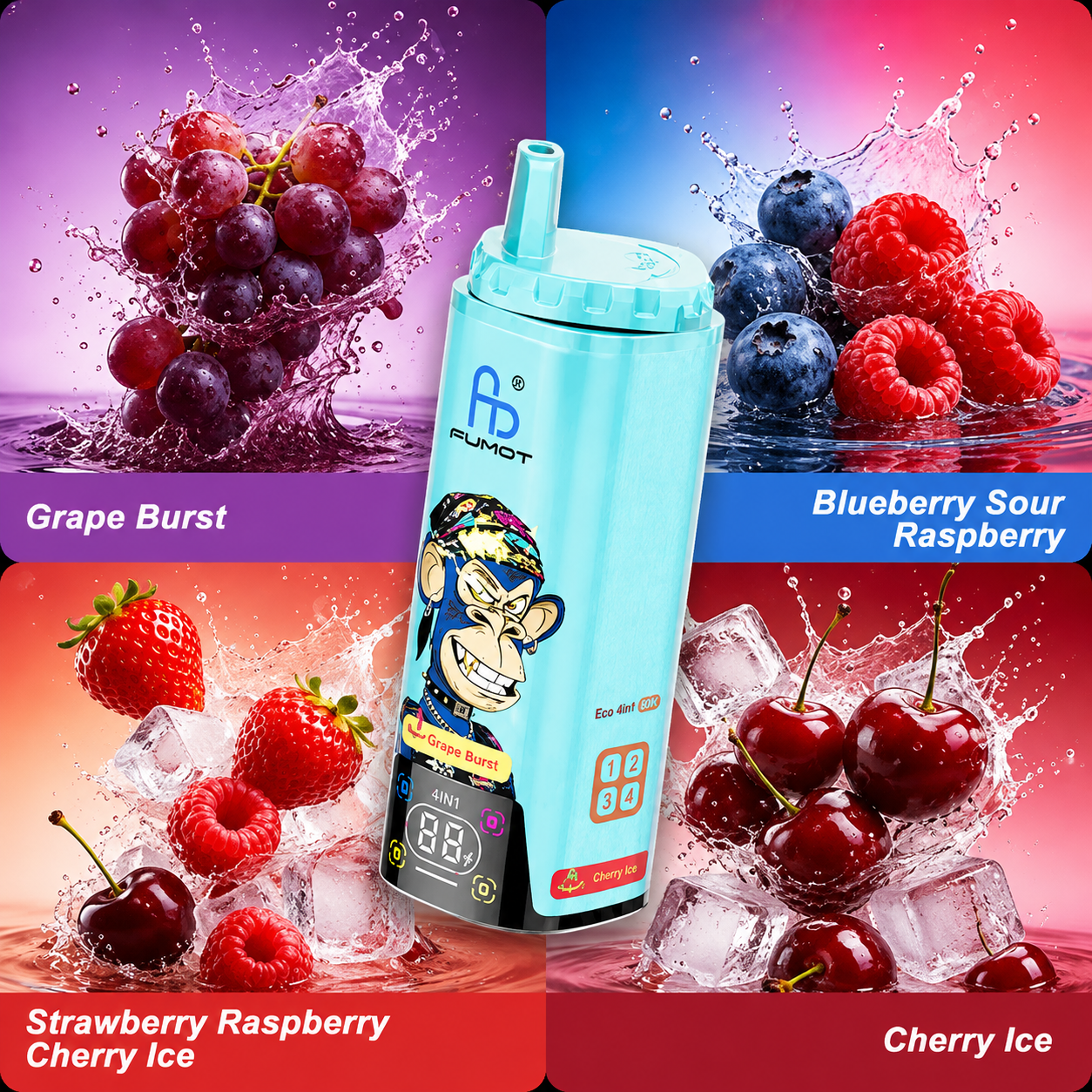 FUMOT 80K 4in1-Grape Burst&Blueberry Sour Raspberry&Strawberry Raspberry Cherry Ice&Cherry Ice - Vaba Vaba
