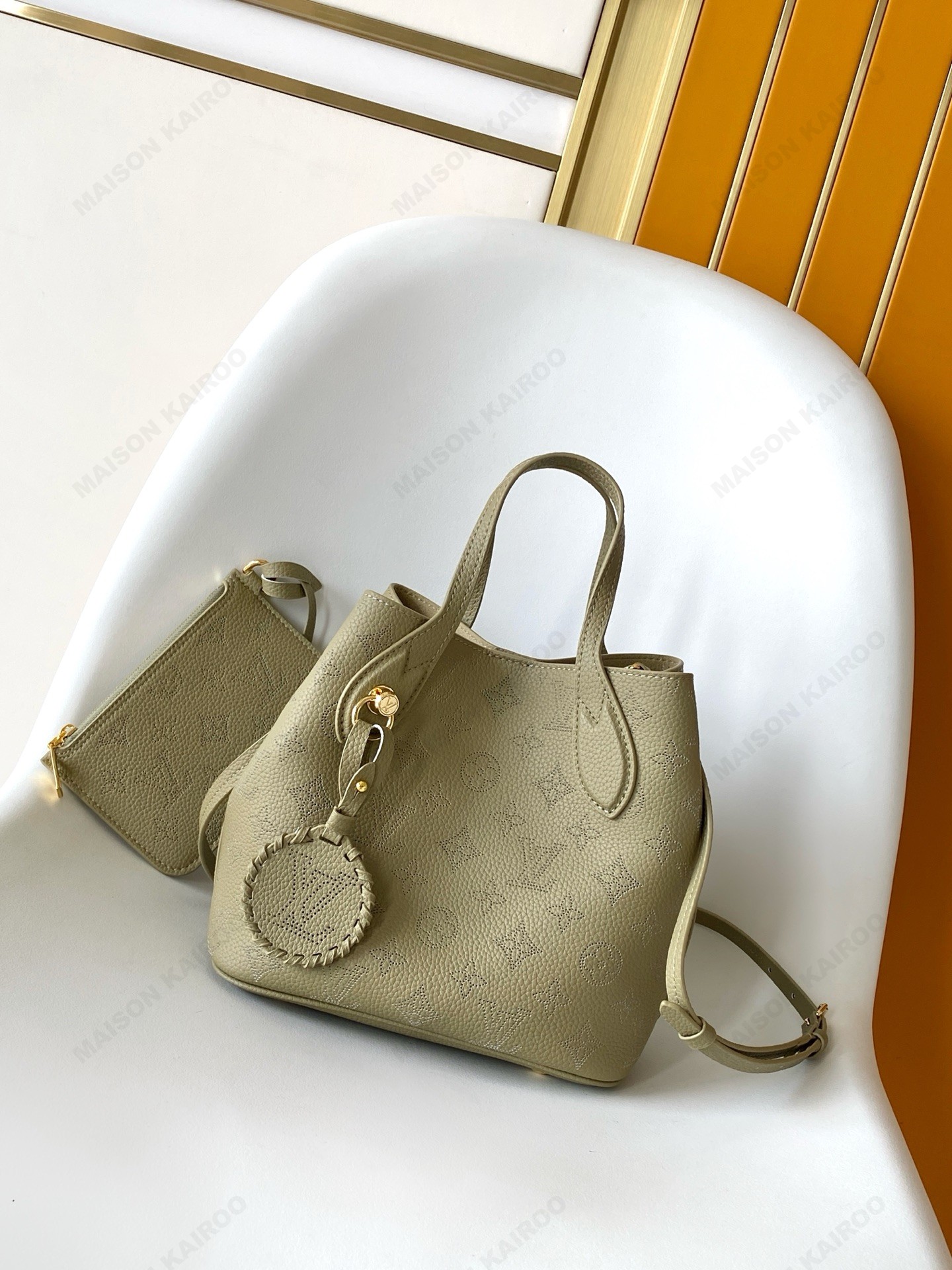 【10A】Louis Vuitton LV Mahina Blossom PM Grey Green Dense Perforated Monogram Leather Basket Handle Tote Bag - KAIROO