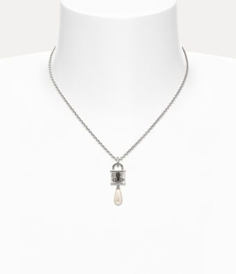 Elegant Silver Lock Pendant Necklace with Pearl Drop – Dainty Jewelry Gift for Her