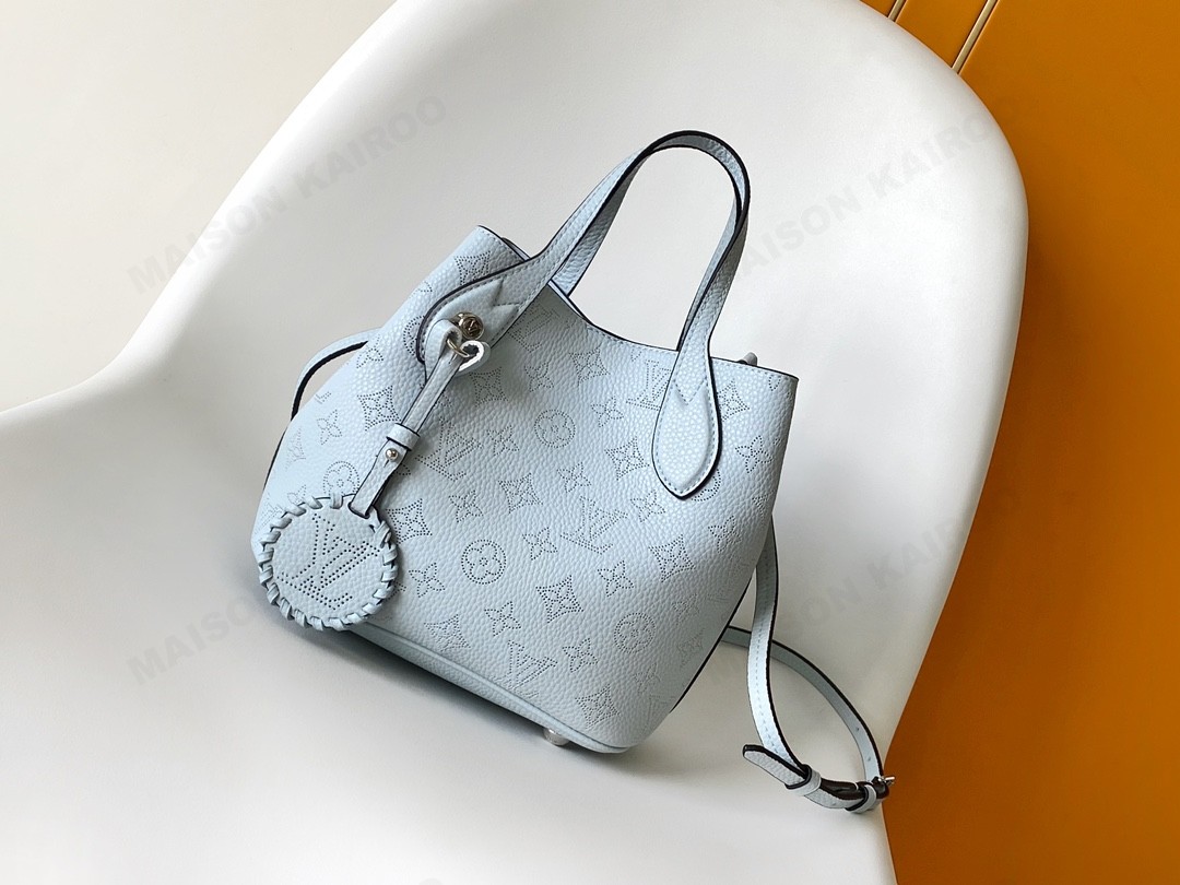 【10A】Louis Vuitton LV Mahina Blossom PM Blue Dense Perforated Monogram Leather Basket Handle Tote Bag - KAIROO