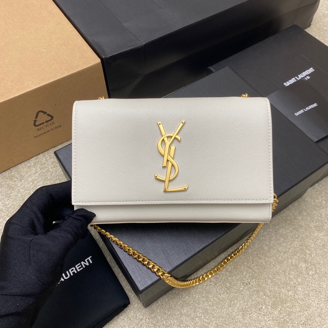 Saint Laurent White Grained Calfskin Small Kate