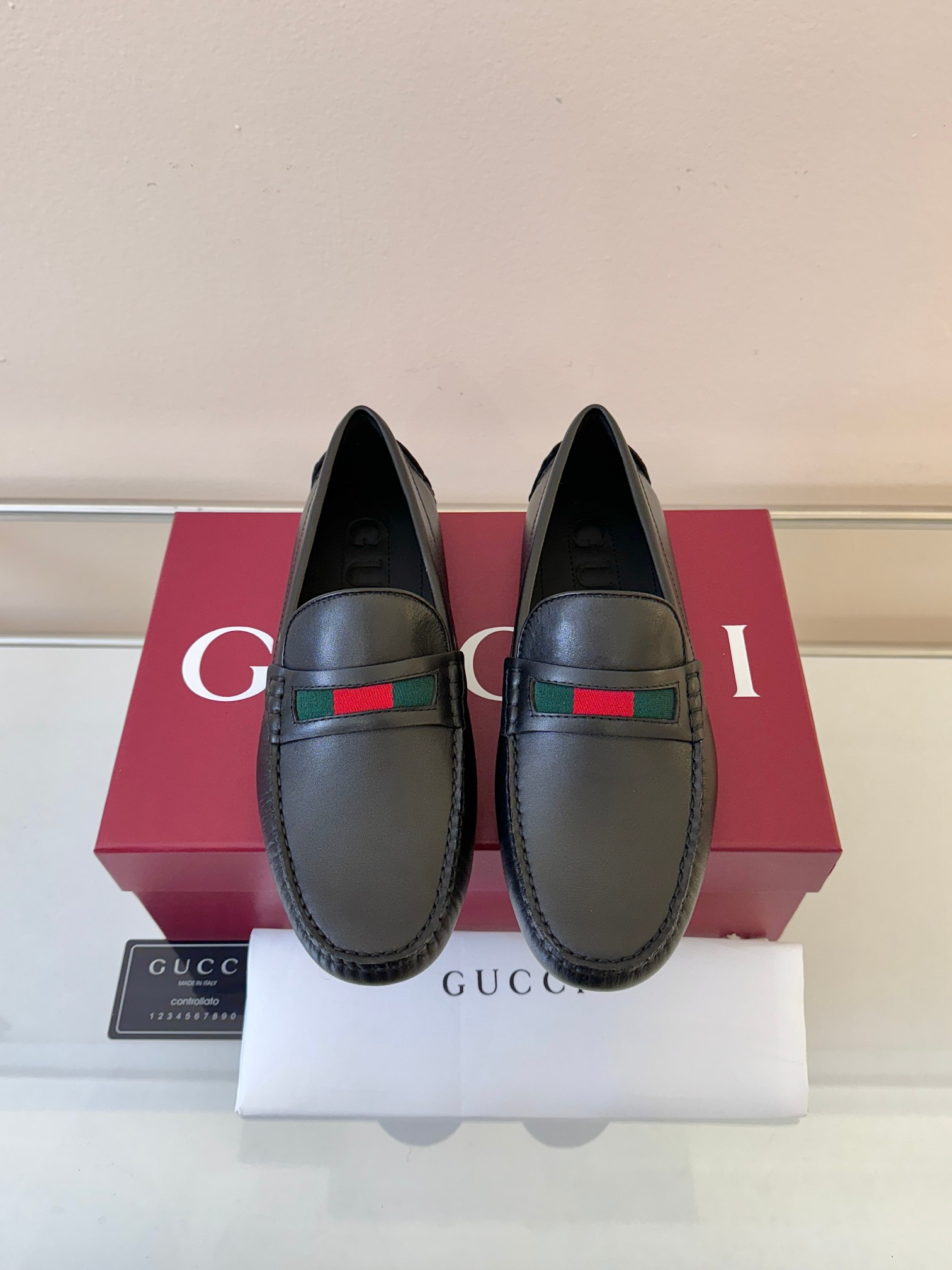Men's Gucci driver with Web detail in Black leather